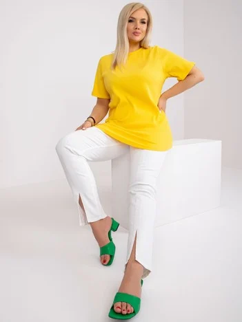 Bluza Dama Mini, Decolteu rotund, BASIC FEEL GOOD, Galben Eleganta Office Marimi Mari