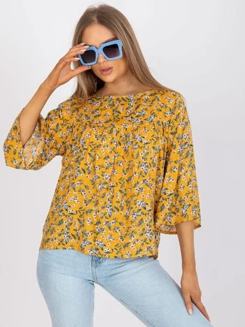 Bluza Dama Maneca 3/4, Floral, ZULUNA, Galben Eleganta Office