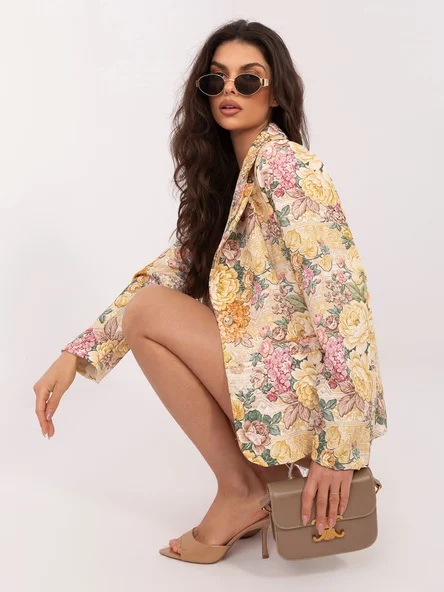 Sacou Dama Maneca lunga, Floral, ITALY MODA, Galben de Vara