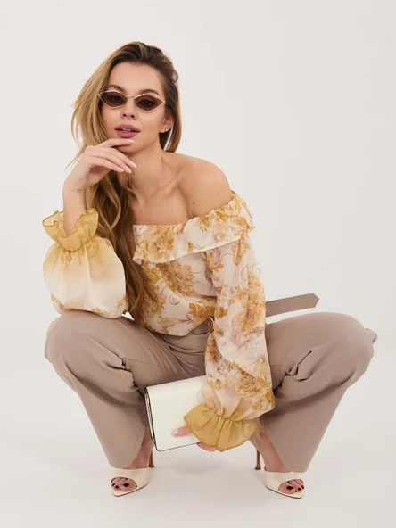 Bluza Dama Maneca lunga, Floral, ITALY MODA, Galben Eleganta Office