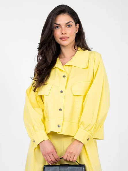Jacheta Dama Mini, Guler inalt, RUE PARIS, Galben Casual