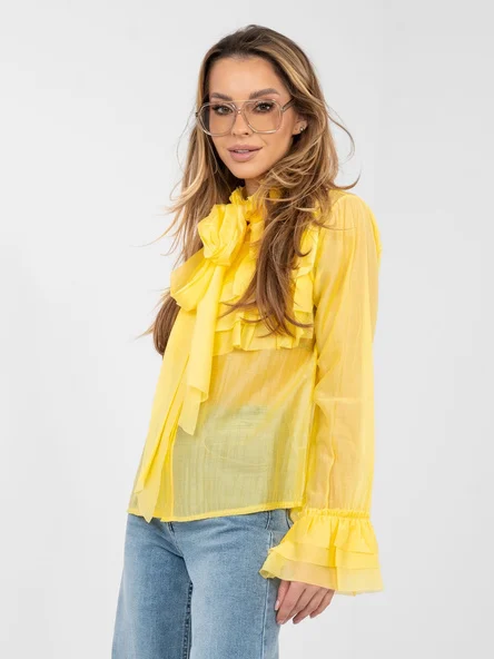 Camasa Dama Guler inalt, Tencel, RED LINE, Galben Eleganta Office