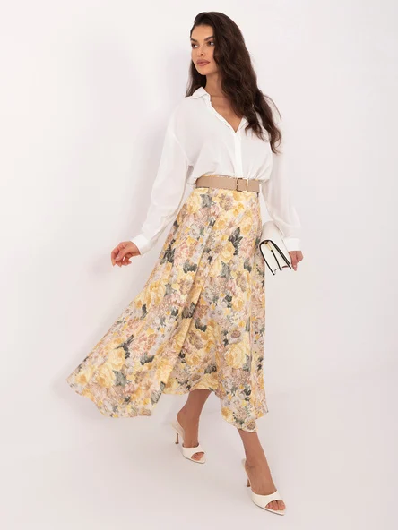 Fusta Dama Midi, Floral, RUE PARIS, Galben Eleganta Office