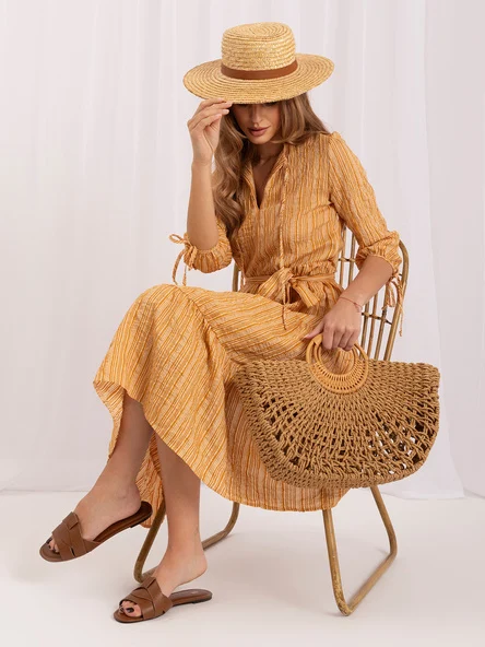 Rochie Dama Maxi, Dungi, LAKERTA, Galben Eleganta Office