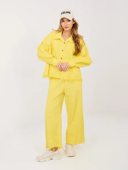Pantaloni Dama Dantela, Larga, RUE PARIS, Galben Casual