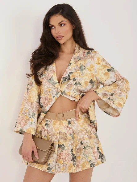 Pantaloni Scurti Dama Floral, Larga, ITALY MODA, Galben Eleganta Office