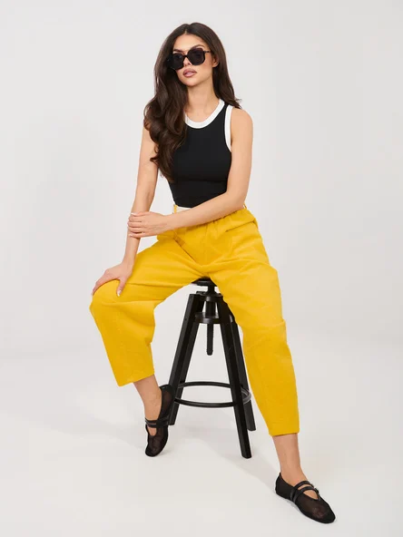 Pantaloni Dama Conica, Guler inalt, RUE PARIS, Galben Casual