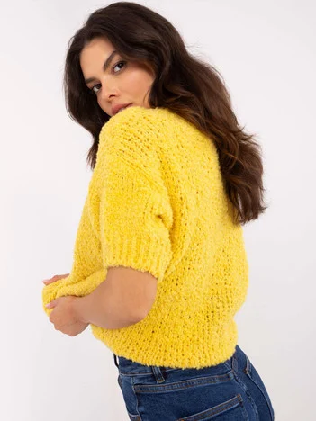 Pulover Dama Mini, Decolteu rotund, ITALY MODA, Galben Eleganta Office