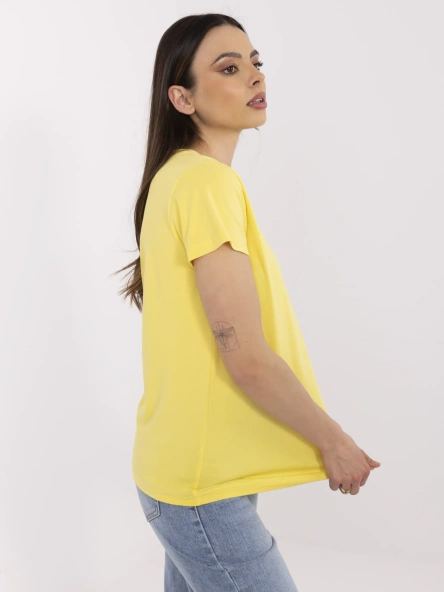 Tricou Dama Mini, Decolteu in V, BASIC FEEL GOOD, Galben Casual
