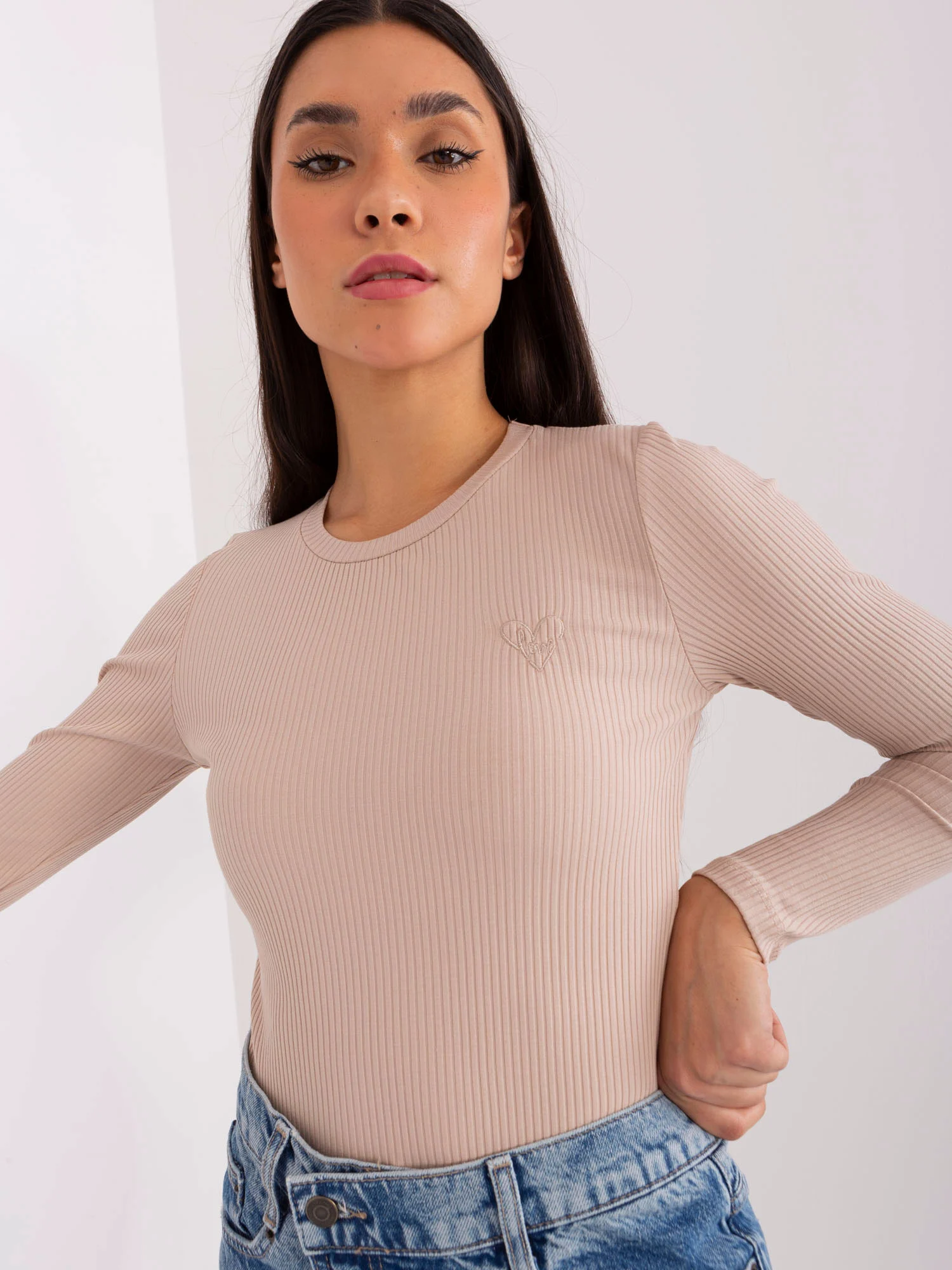 Bluza Dama Maneca lunga, Dungi, BASIC FEEL GOOD, Bej Casual - imagine 6