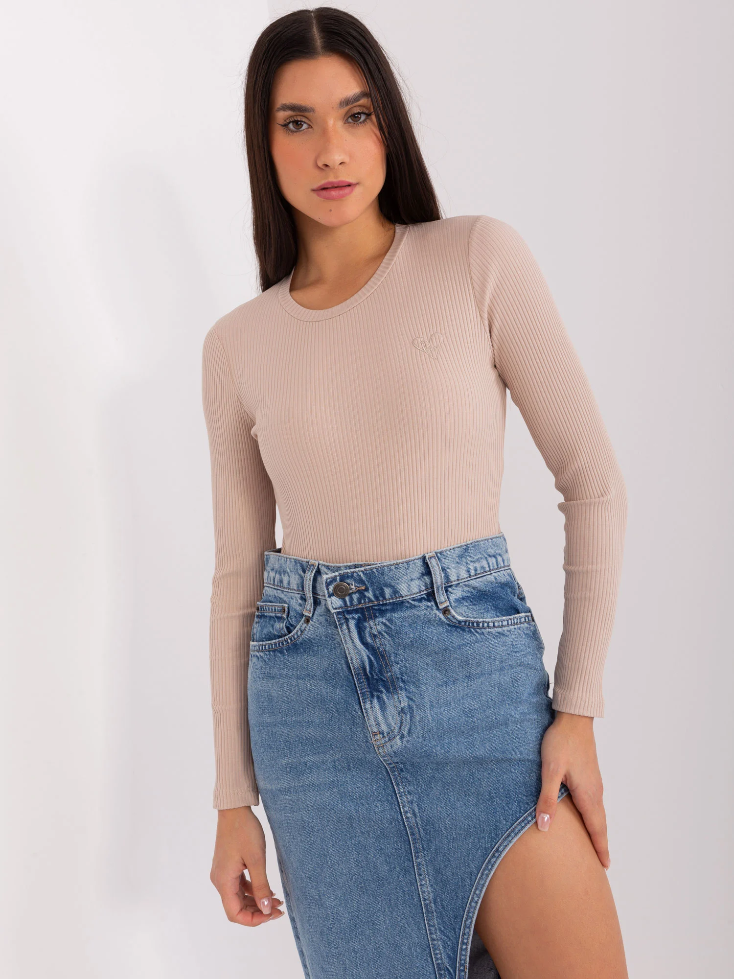 Bluza Dama Maneca lunga, Dungi, BASIC FEEL GOOD, Bej Casual - imagine 3
