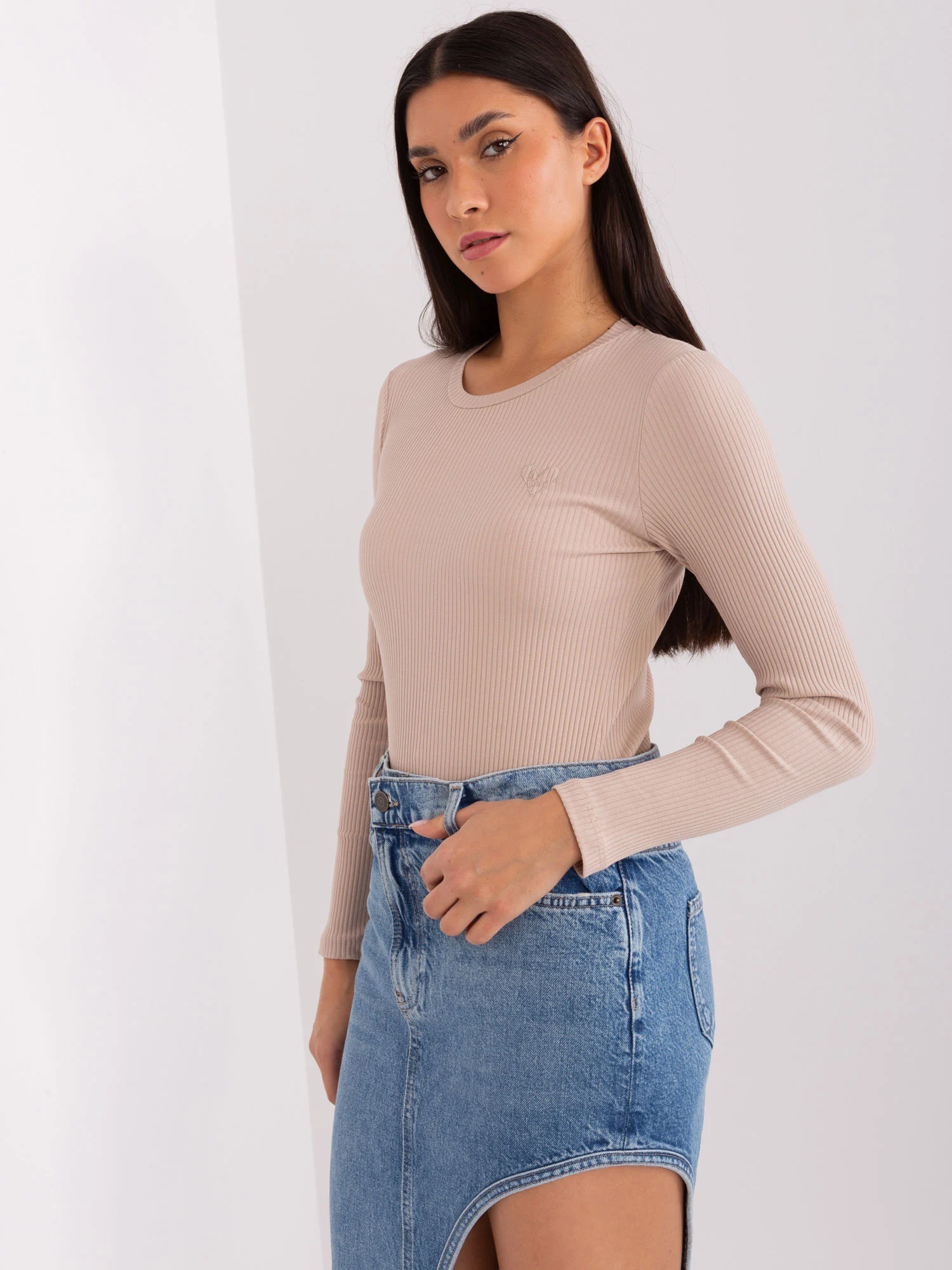 Bluza Dama Maneca lunga, Dungi, BASIC FEEL GOOD, Bej Casual - imagine 2