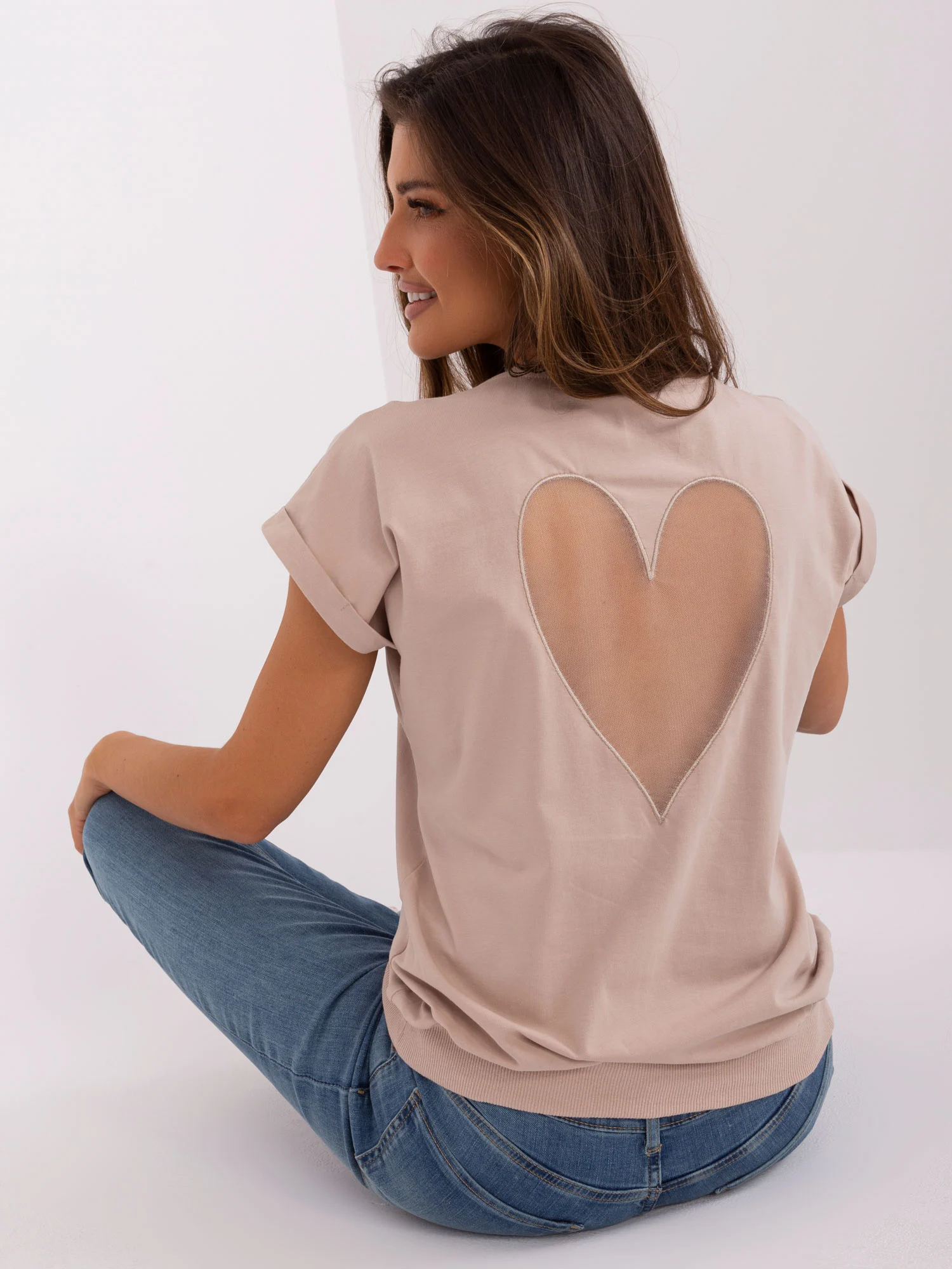 Bluza Dama Mini, Decolteu rotund, RELEVANCE, Bej Casual - imagine 4