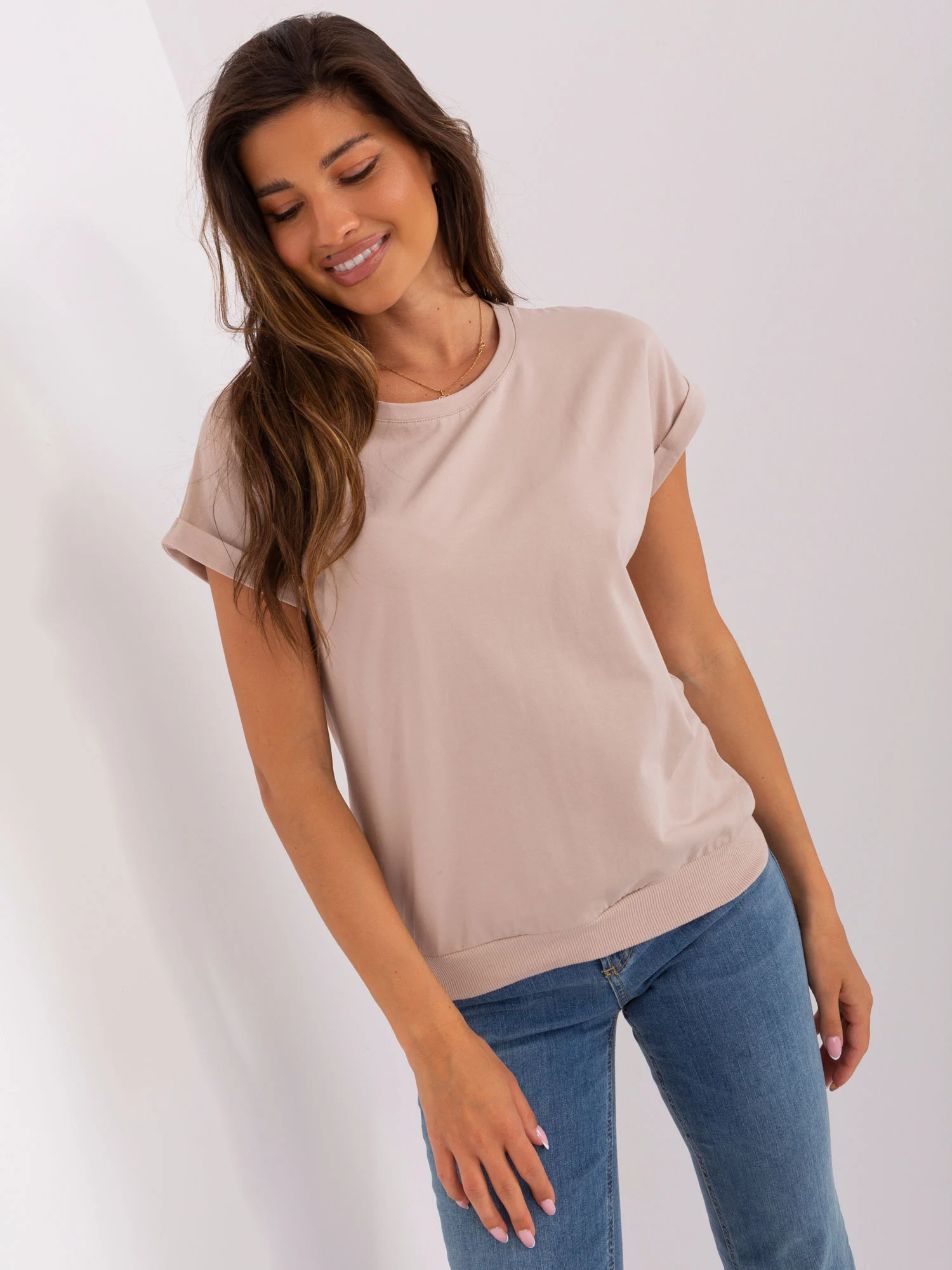 Bluza Dama Mini, Decolteu rotund, RELEVANCE, Bej Casual - imagine 5