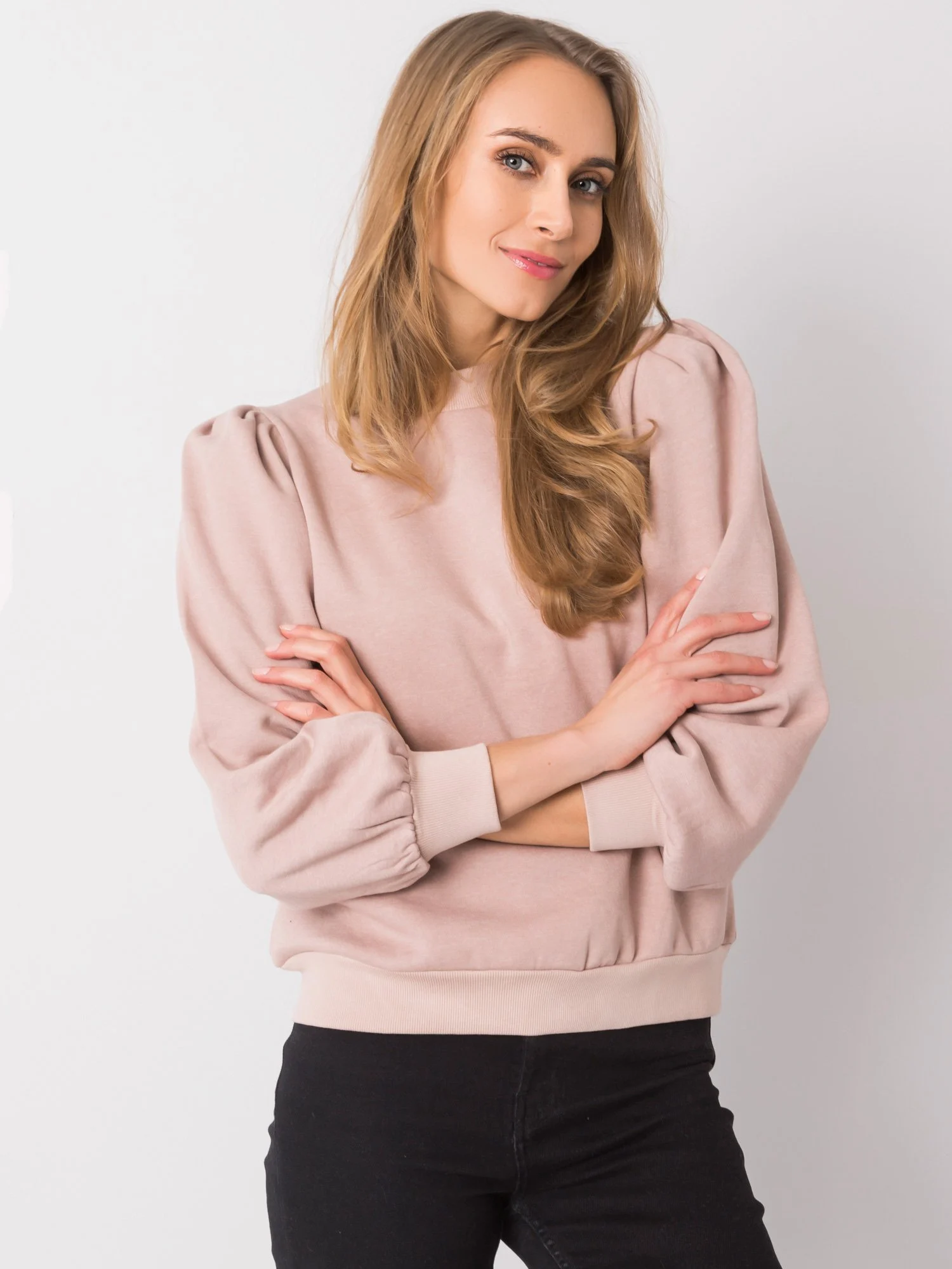 Hanorac Dama Maneca lunga, Decolteu rotund, NieZnaszMnie, Bej Casual Marimi Mari - imagine 5