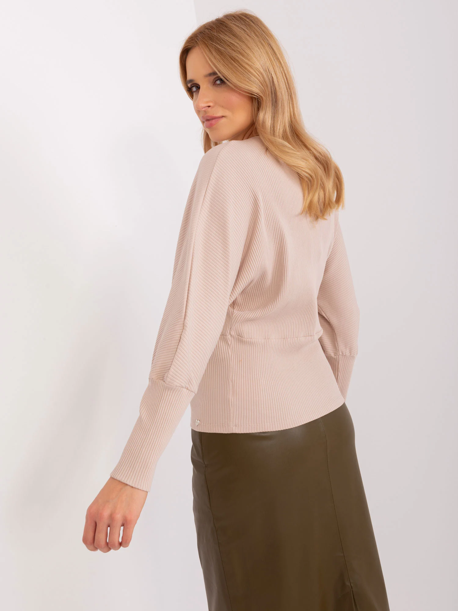 Bluza Dama Maneca lunga, Dungi, BASIC FEEL GOOD, Bej Eleganta Office - imagine 5
