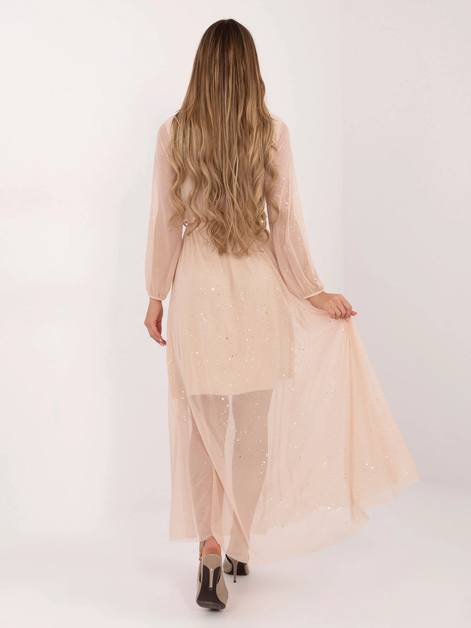 Rochie Dama Maxi, Lejera, ITALY MODA, Bej Eleganta - imagine 4