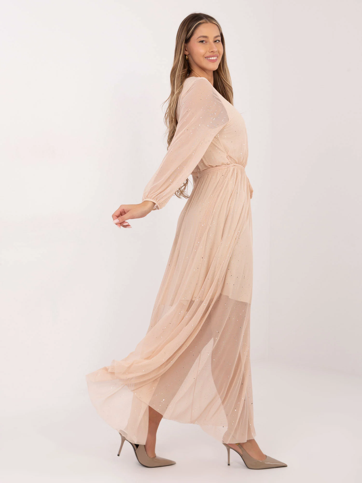 Rochie Dama Maxi, Lejera, ITALY MODA, Bej Eleganta - imagine 5