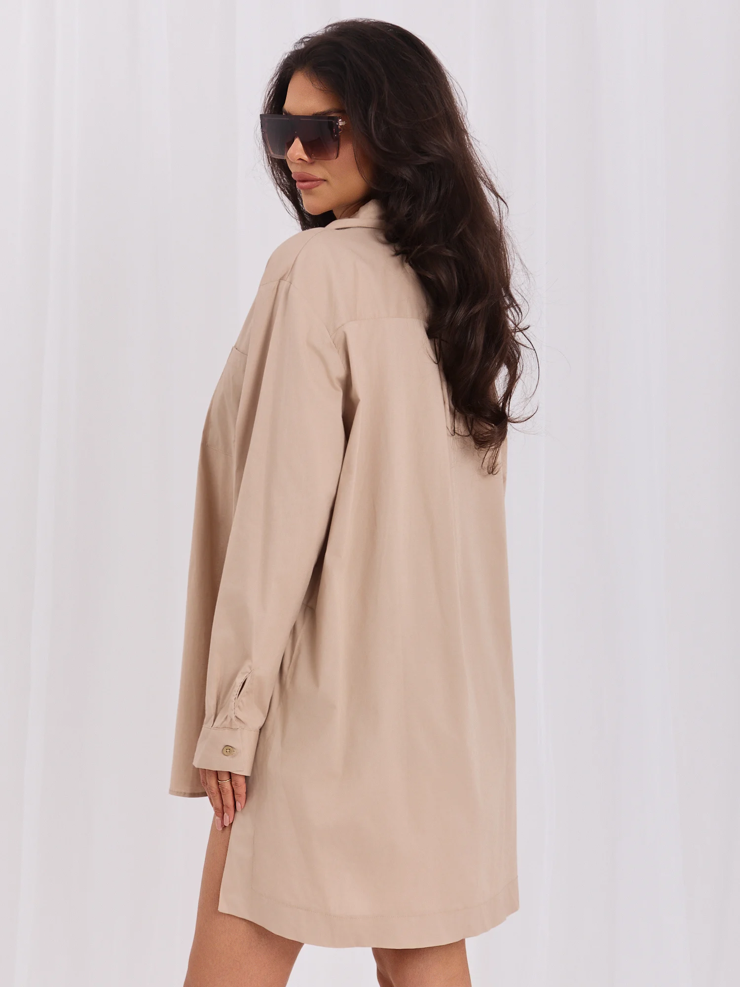 Camasa Dama Guler inalt, Bumbac, ex moda, Bej Eleganta Office - imagine 6