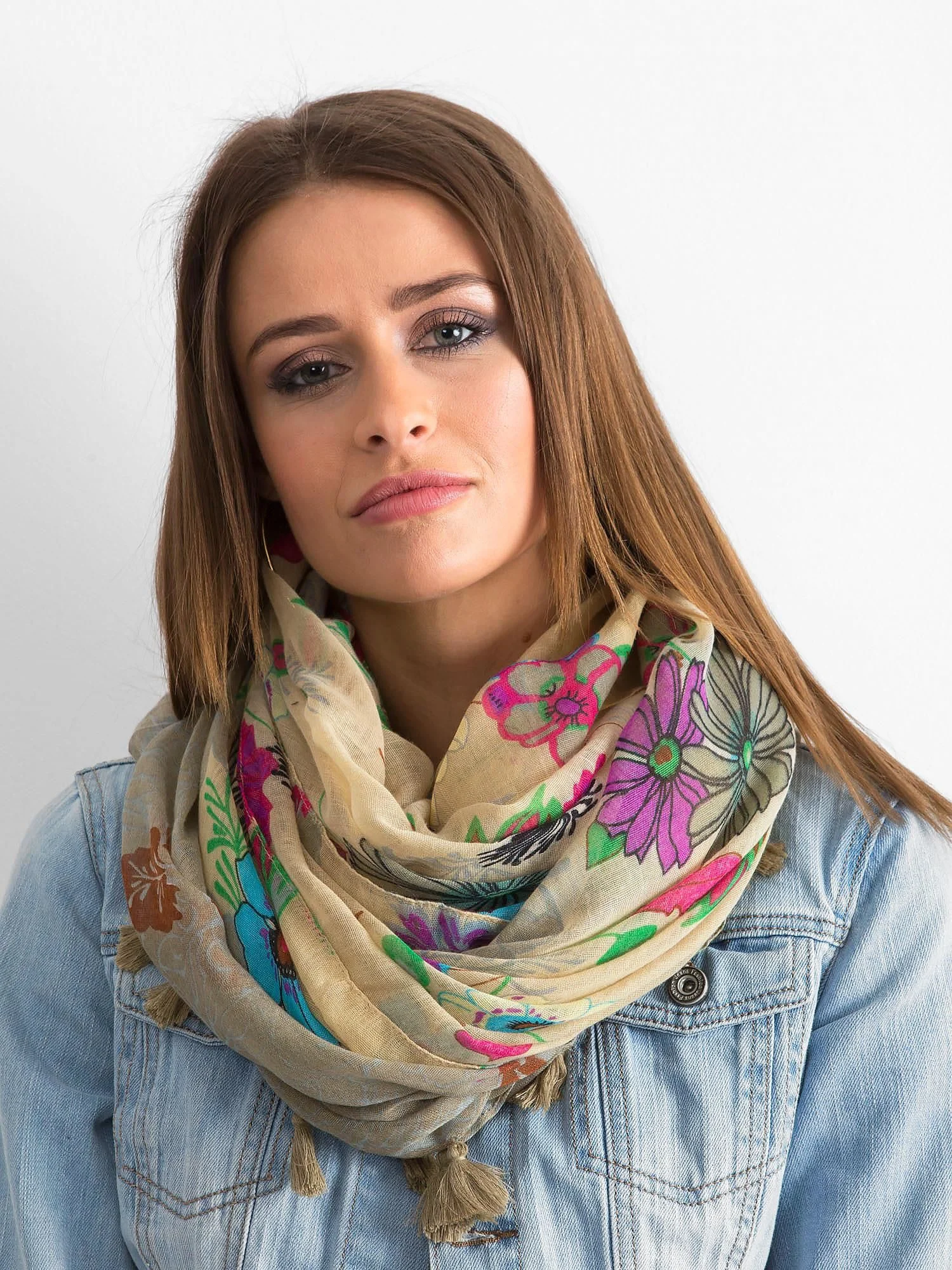Bandana Dama Floral, Viscoza, Fashion Hunters, Bej - imagine 2