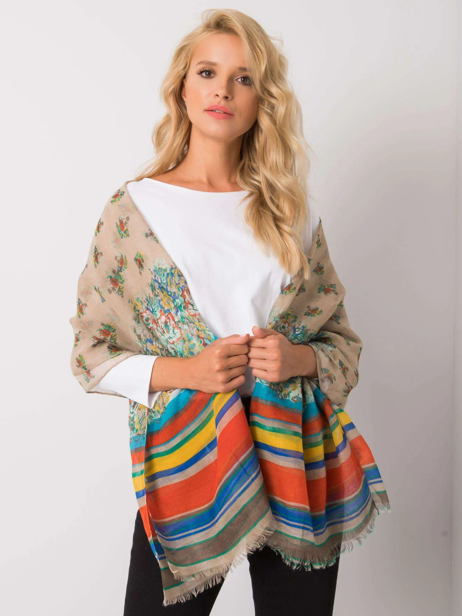 Bandana Dama Imprimat, Viscoza, T&B, Bej - imagine 2