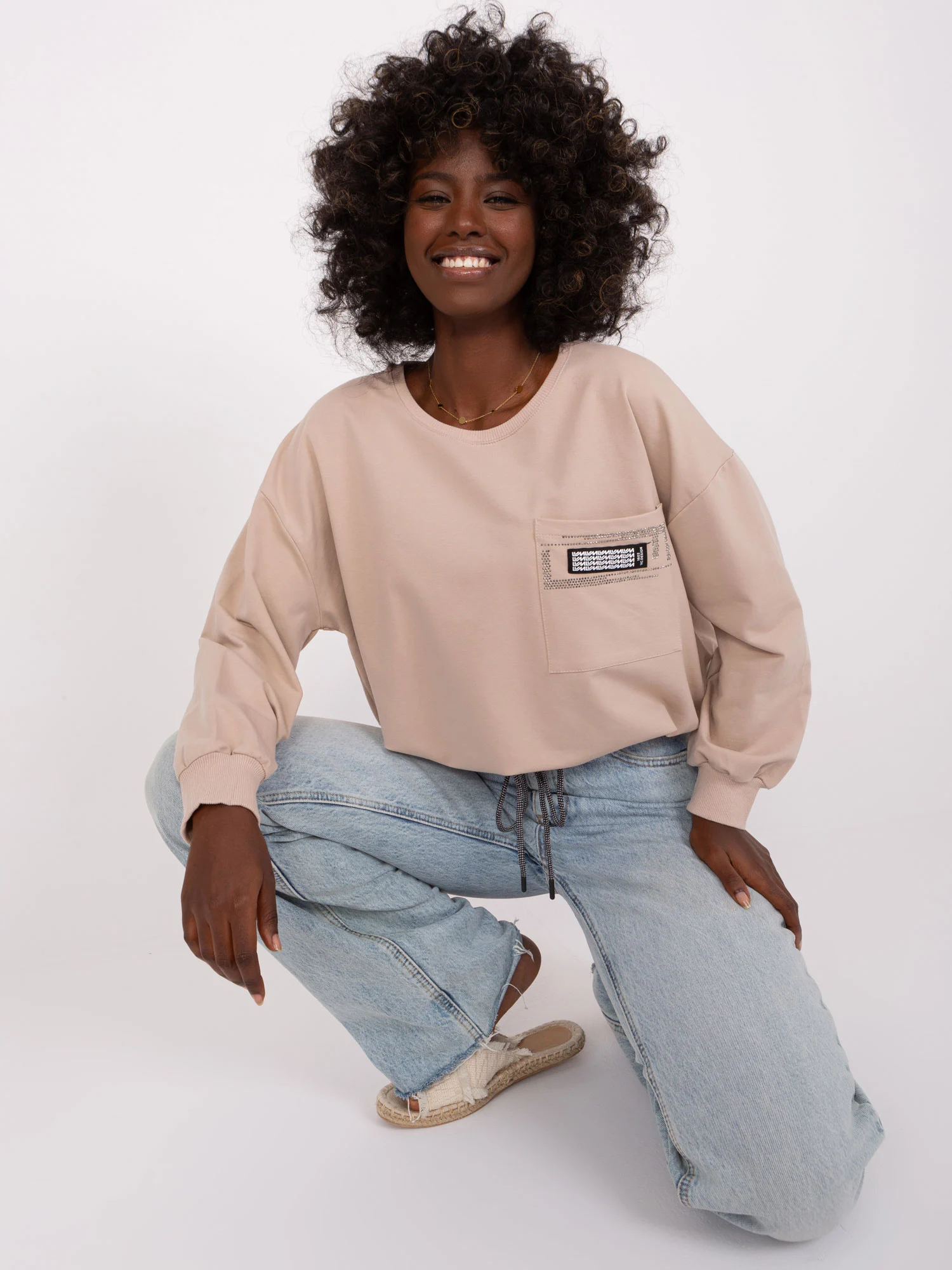 Bluza Dama Mini, Decolteu rotund, RELEVANCE, Bej Casual - imagine 5