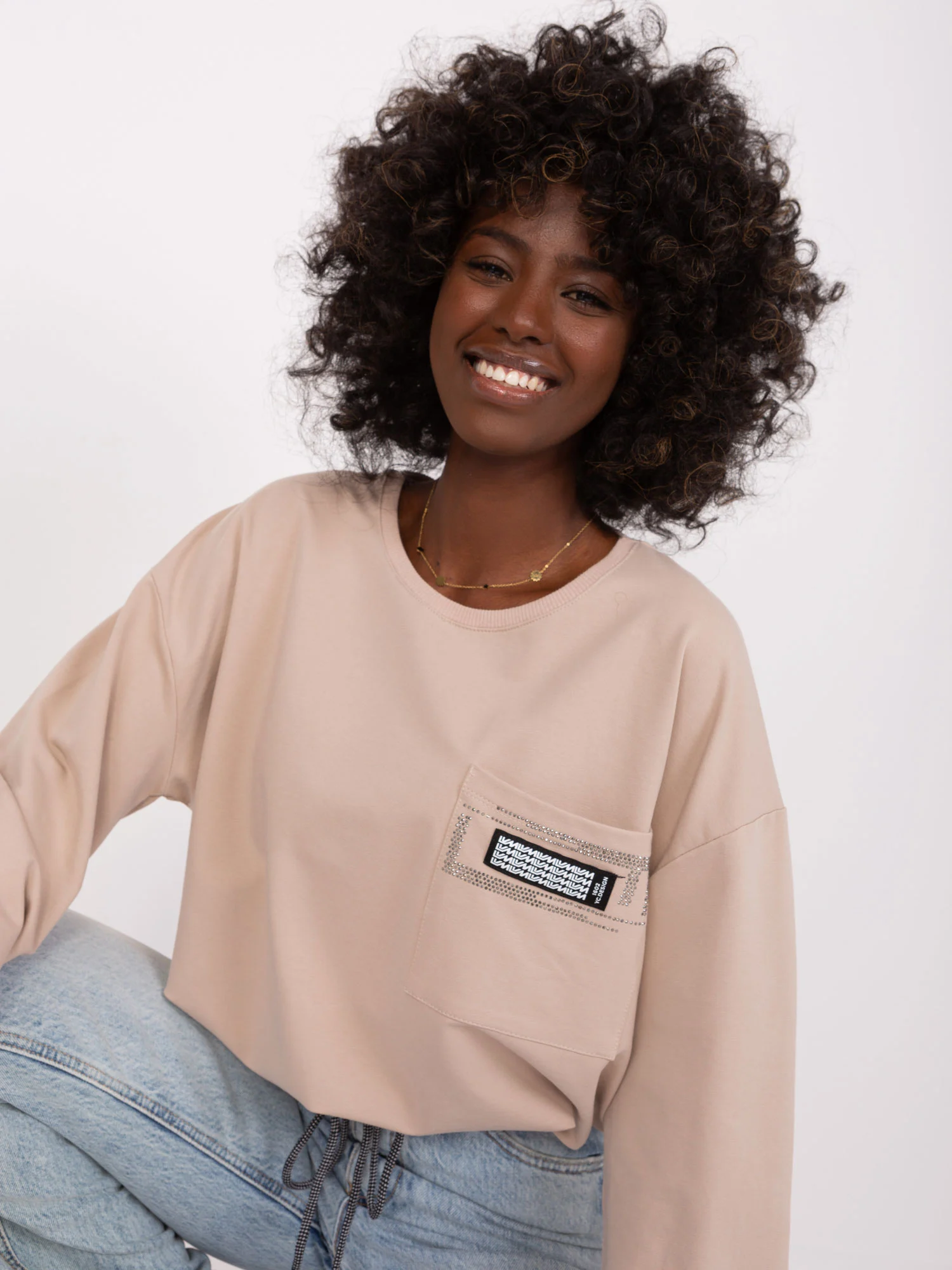 Bluza Dama Mini, Decolteu rotund, RELEVANCE, Bej Casual - imagine 4