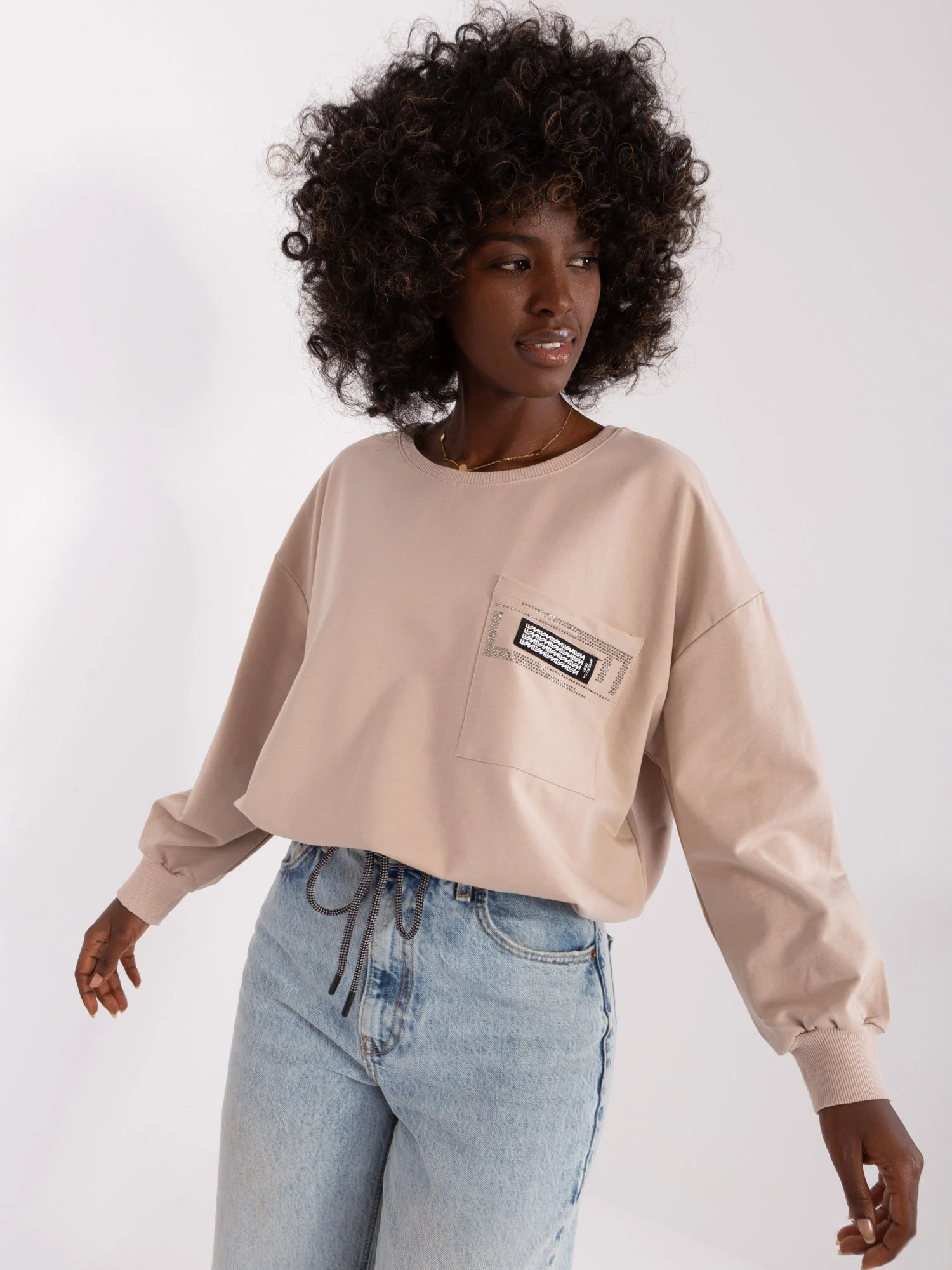 Bluza Dama Mini, Decolteu rotund, RELEVANCE, Bej Casual - imagine 6