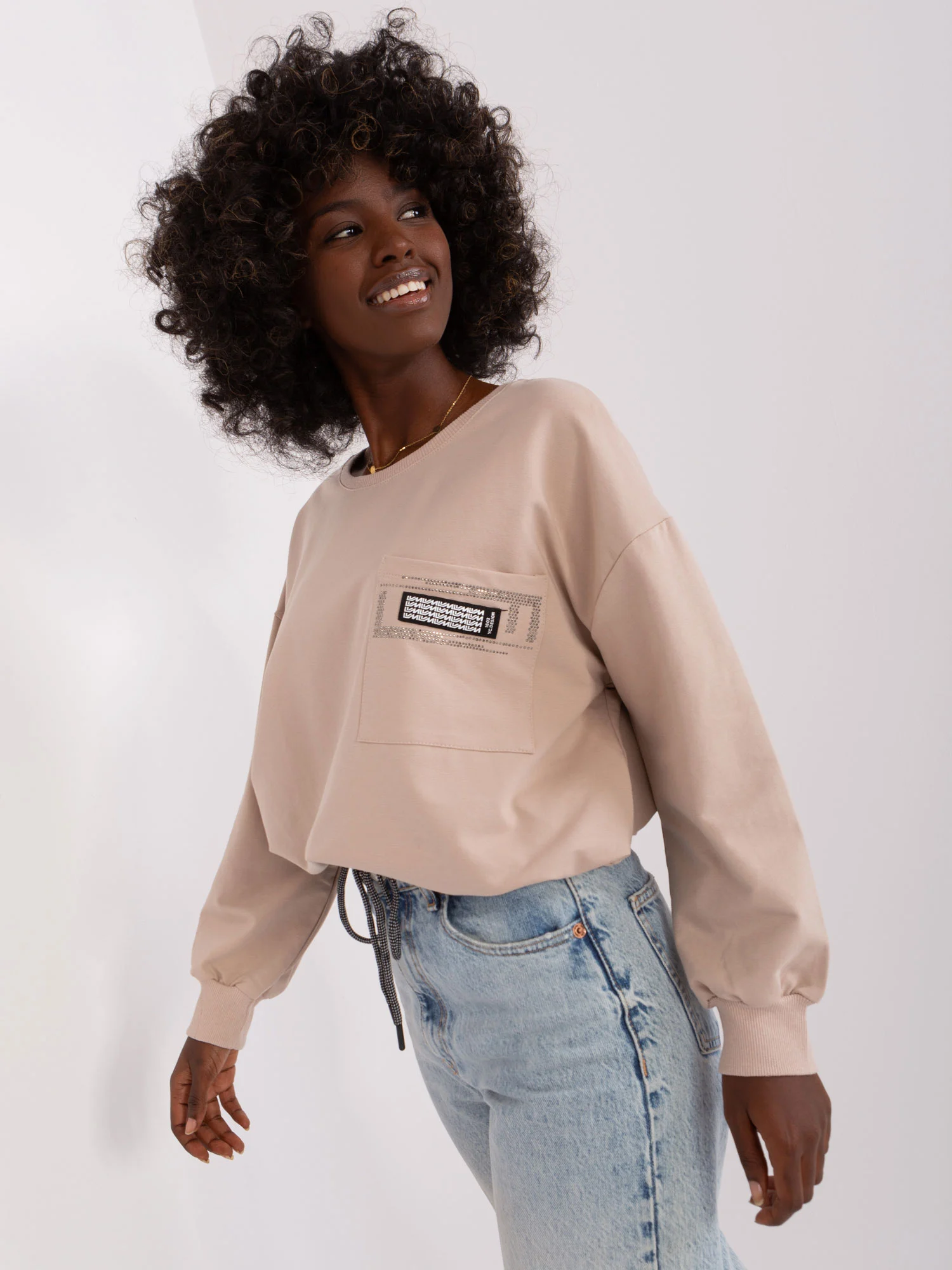Bluza Dama Mini, Decolteu rotund, RELEVANCE, Bej Casual - imagine 2