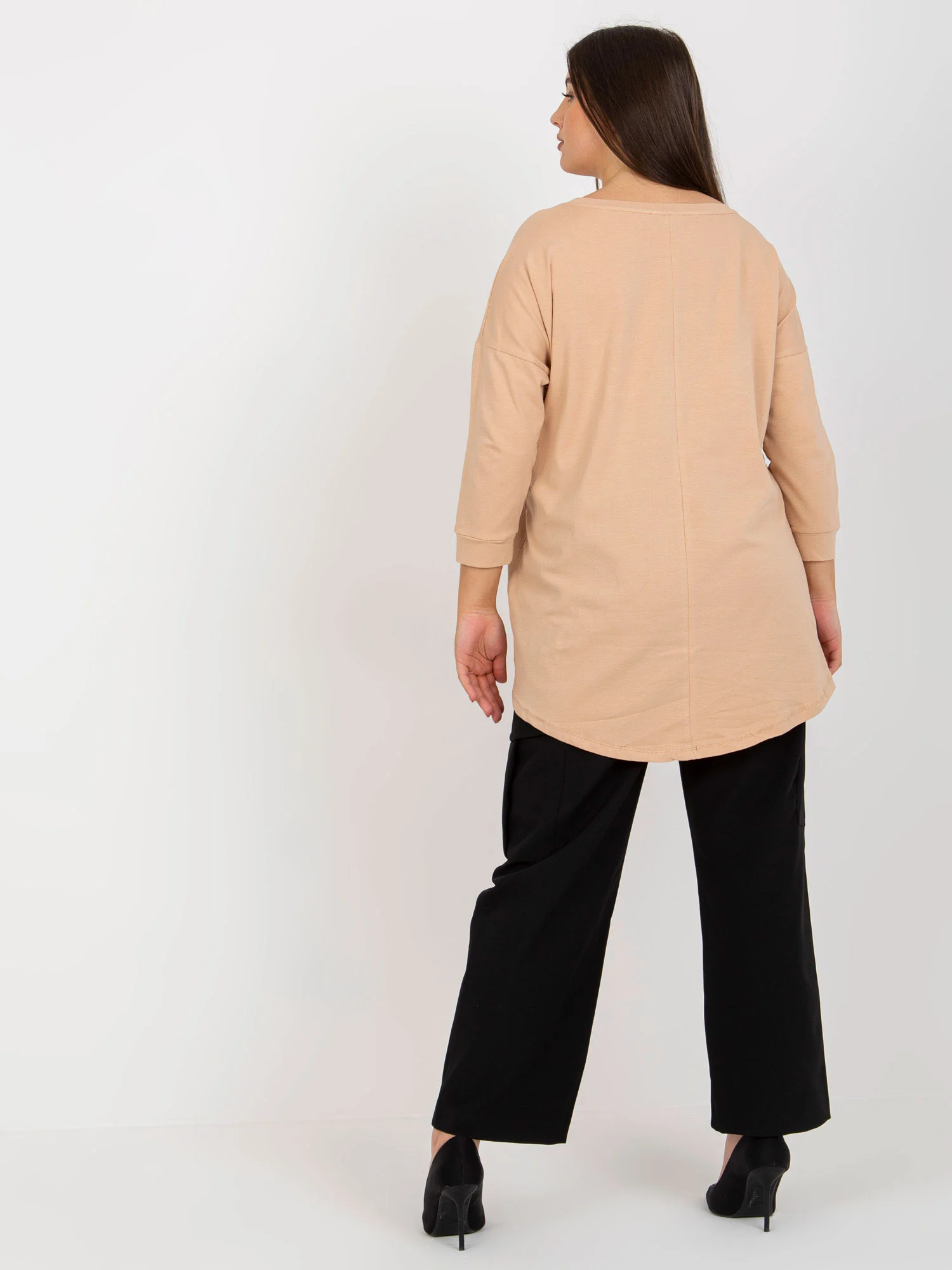 Bluza Dama Maneca 3/4, Decolteu rotund, VITON, Bej Eleganta Office - imagine 2