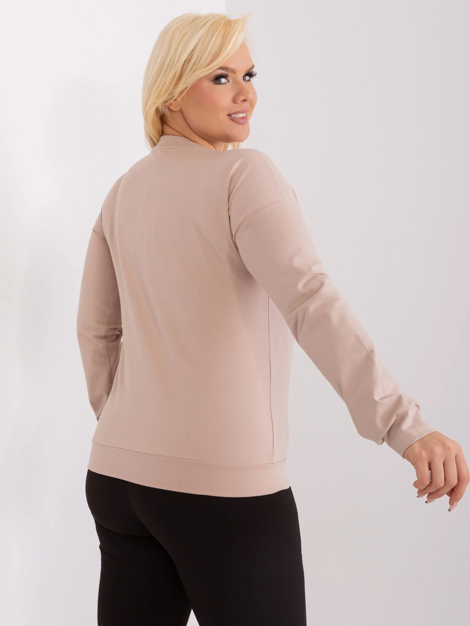 Bluza Dama Maneca lunga, Decolteu in V, RELEVANCE, Bej - imagine 2