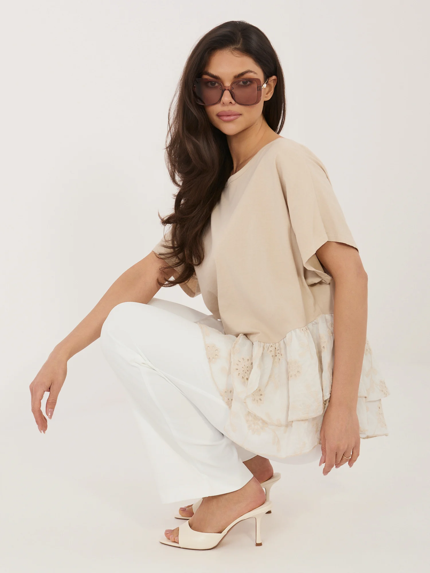 Bluza Dama Mini, Decolteu rotund, ITALY MODA, Bej - imagine 6