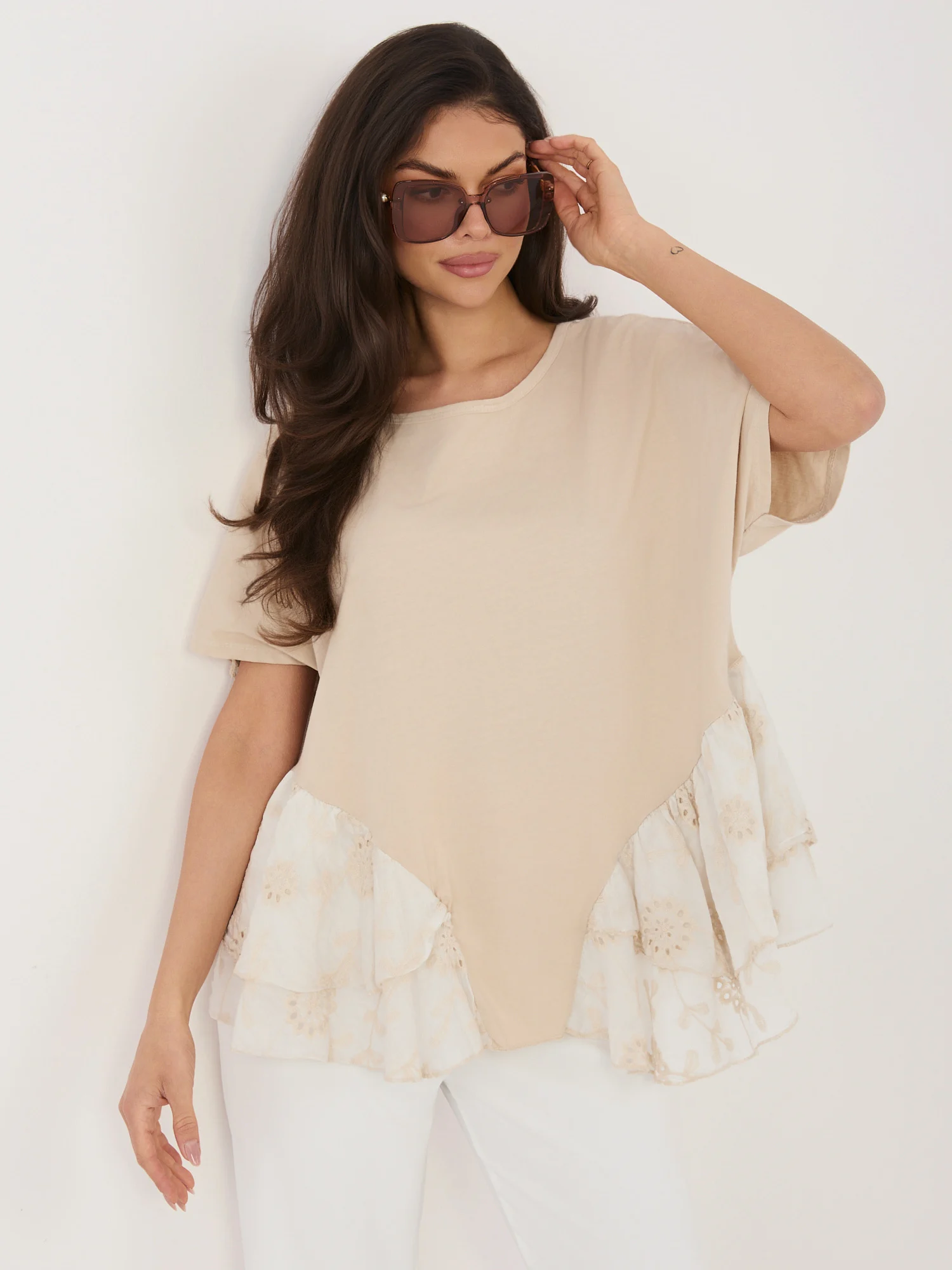 Bluza Dama Mini, Decolteu rotund, ITALY MODA, Bej - imagine 4
