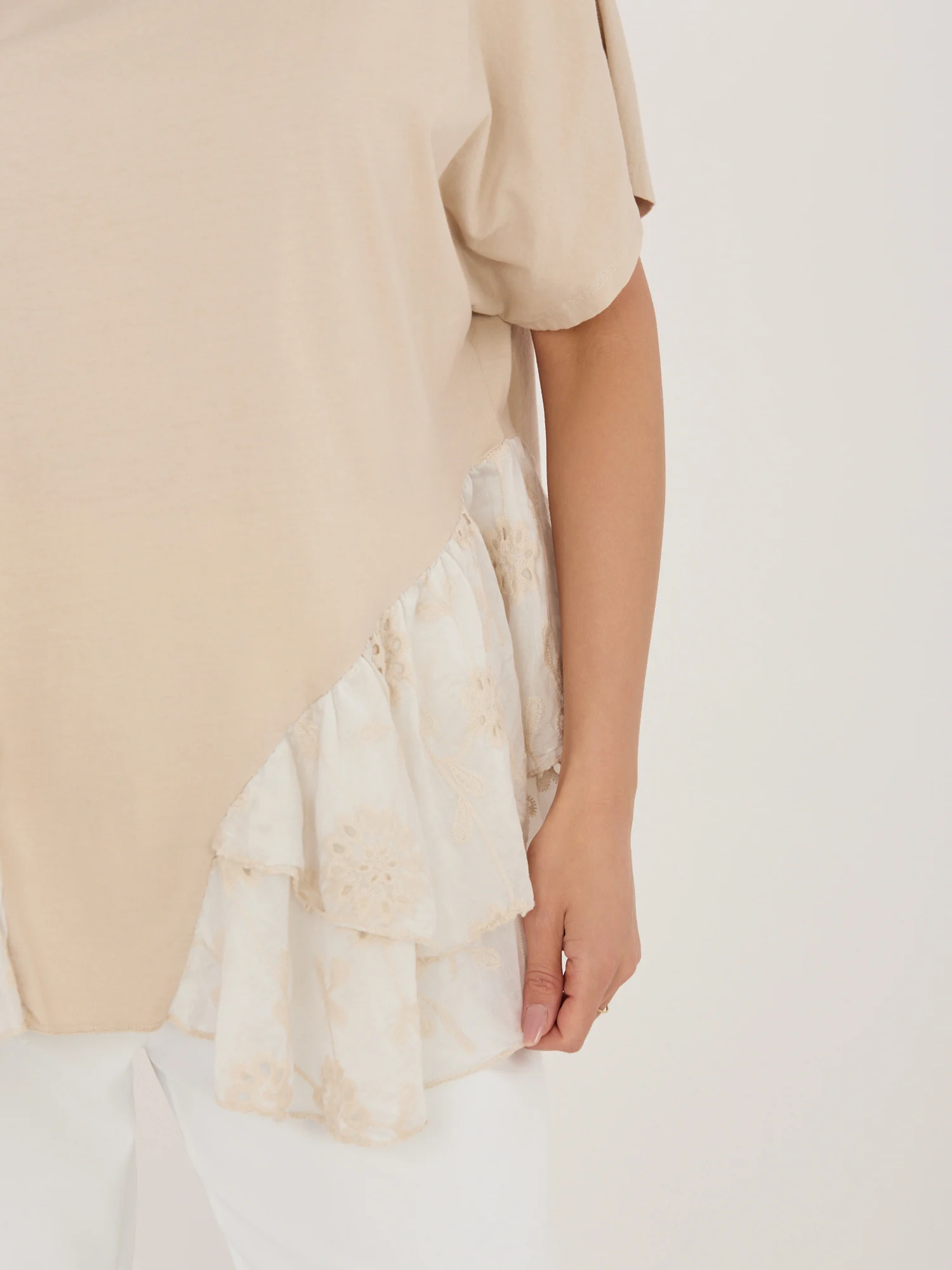 Bluza Dama Mini, Decolteu rotund, ITALY MODA, Bej - imagine 2