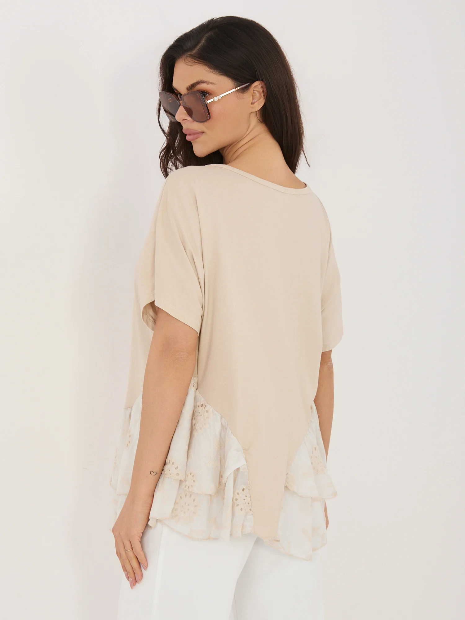 Bluza Dama Mini, Decolteu rotund, ITALY MODA, Bej - imagine 5