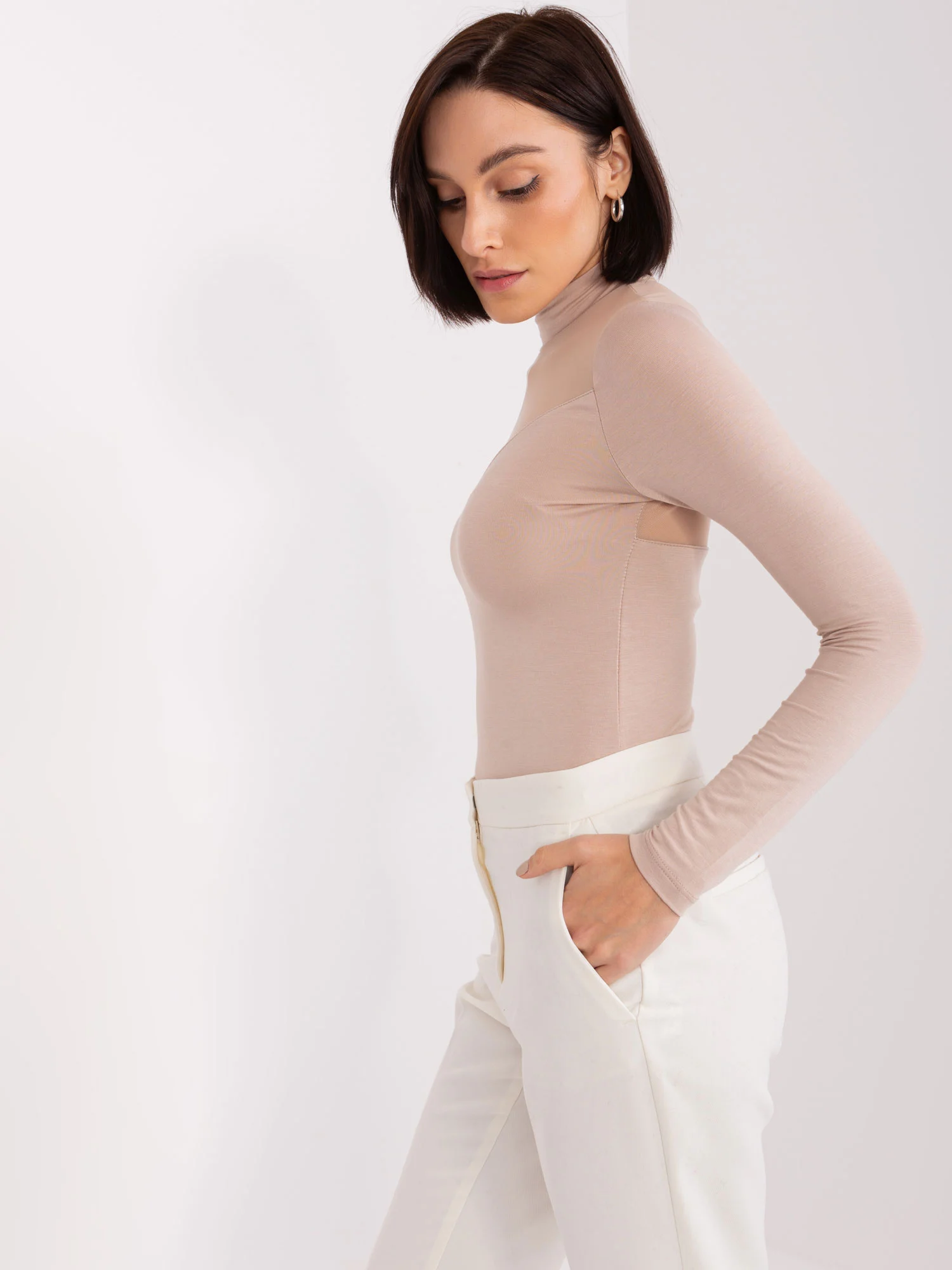 Bluza Dama Guler inalt, Viscoza, BASIC FEEL GOOD, Bej de Petrecere - imagine 5