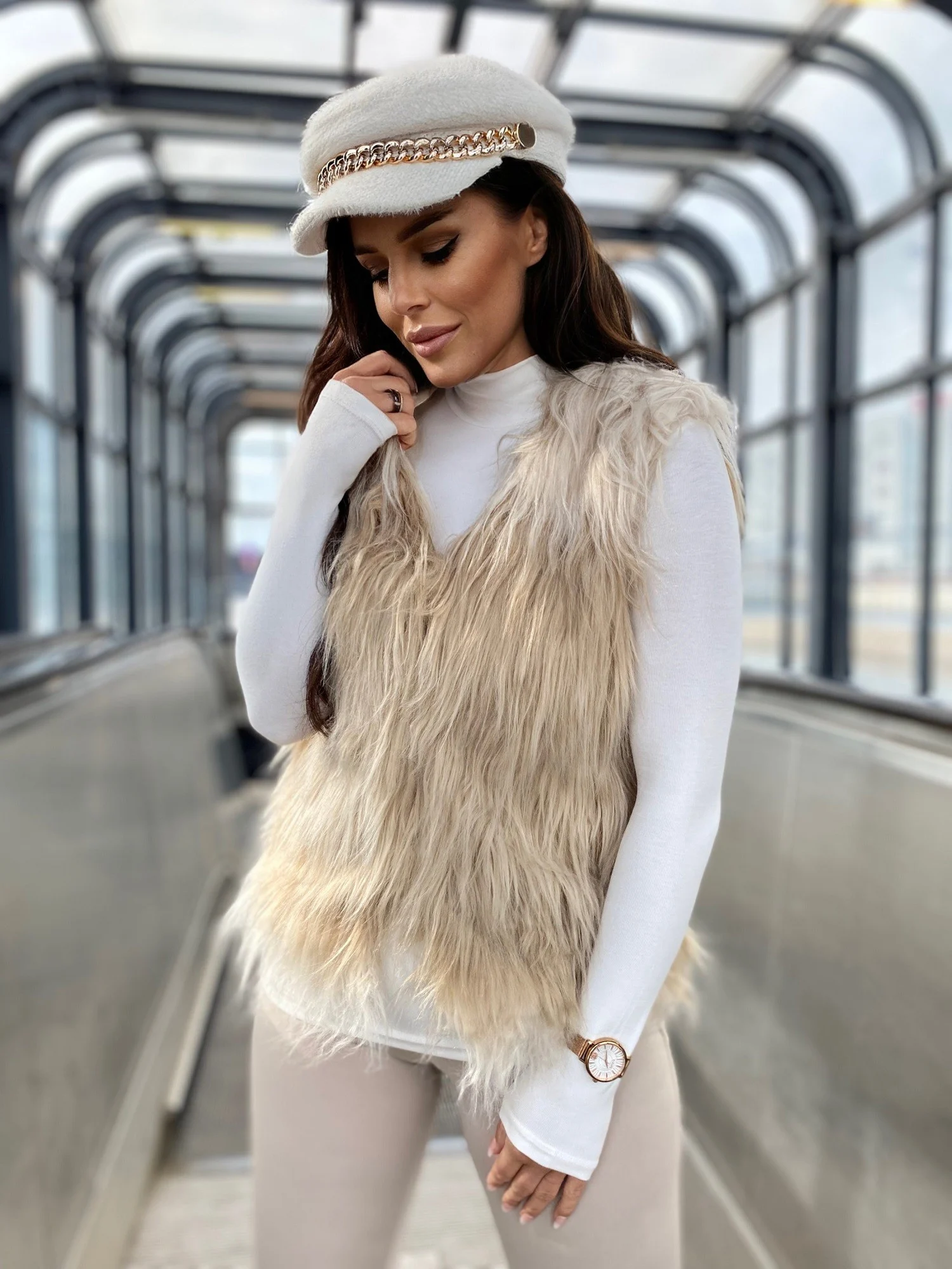 Vesta Dama Fara maneci, Fara maneci, YUPS, Bej Casual - imagine 5