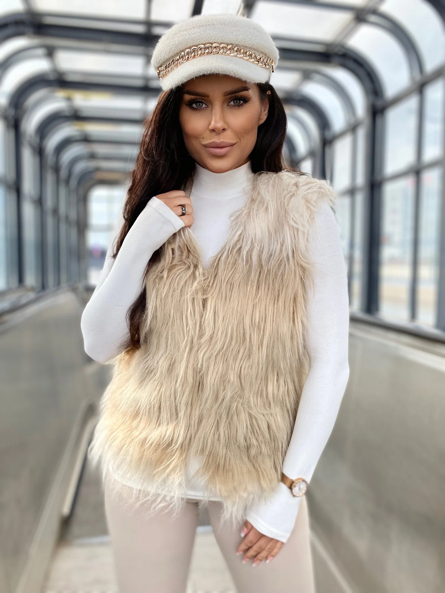 Vesta Dama Fara maneci, Fara maneci, YUPS, Bej Casual - imagine 7