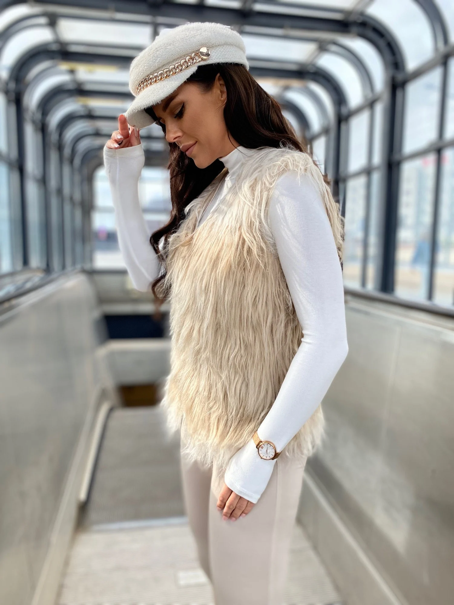 Vesta Dama Fara maneci, Fara maneci, YUPS, Bej Casual - imagine 4