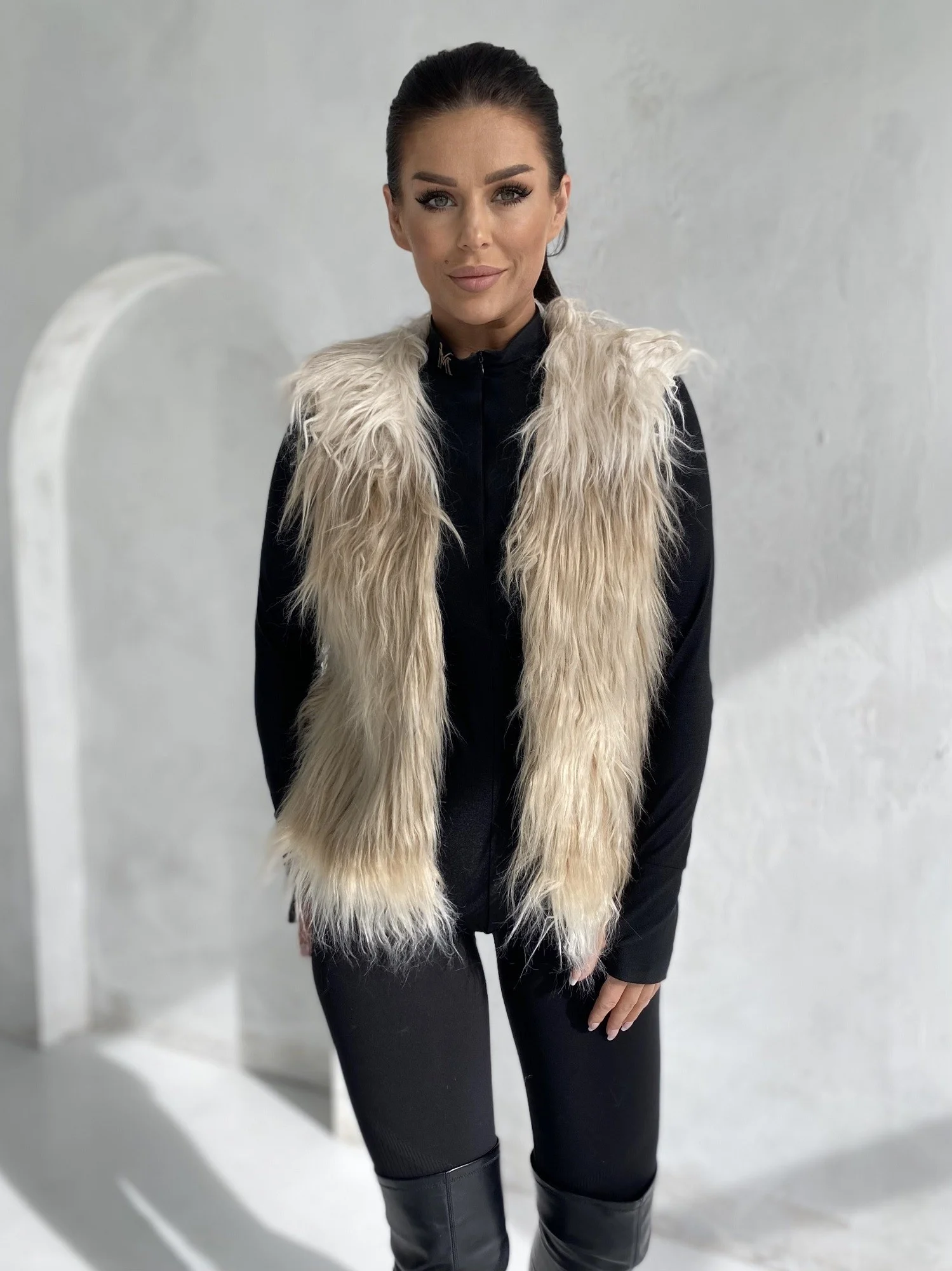 Vesta Dama Fara maneci, Fara maneci, YUPS, Bej Casual - imagine 3