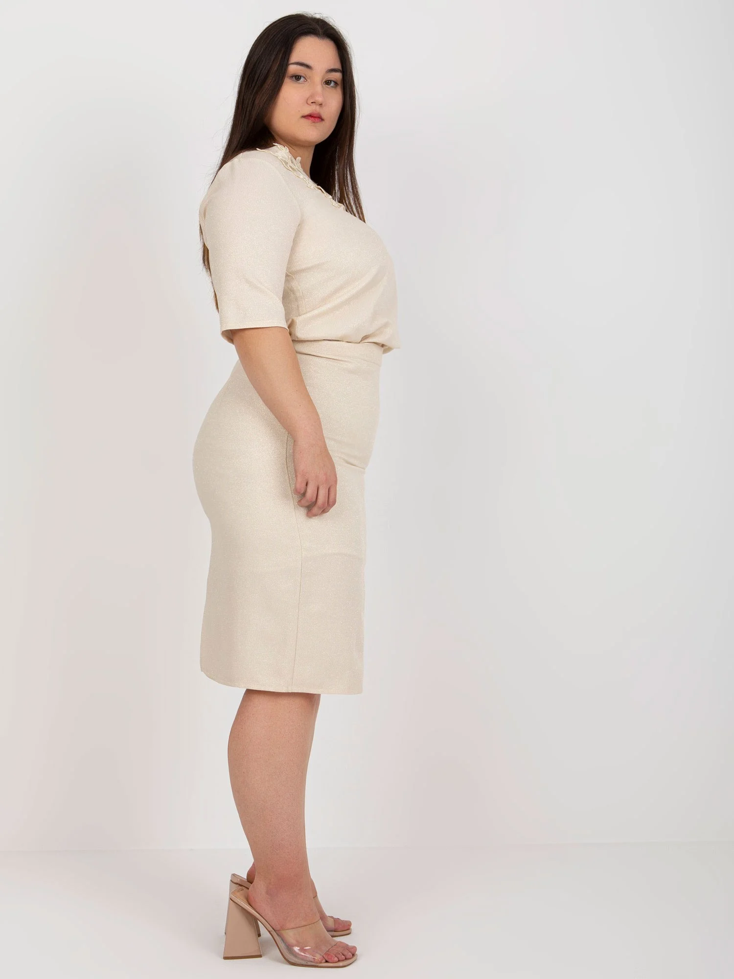 Fusta Dama Midi, Elegant, LAKERTA, Bej de Petrecere - imagine 2