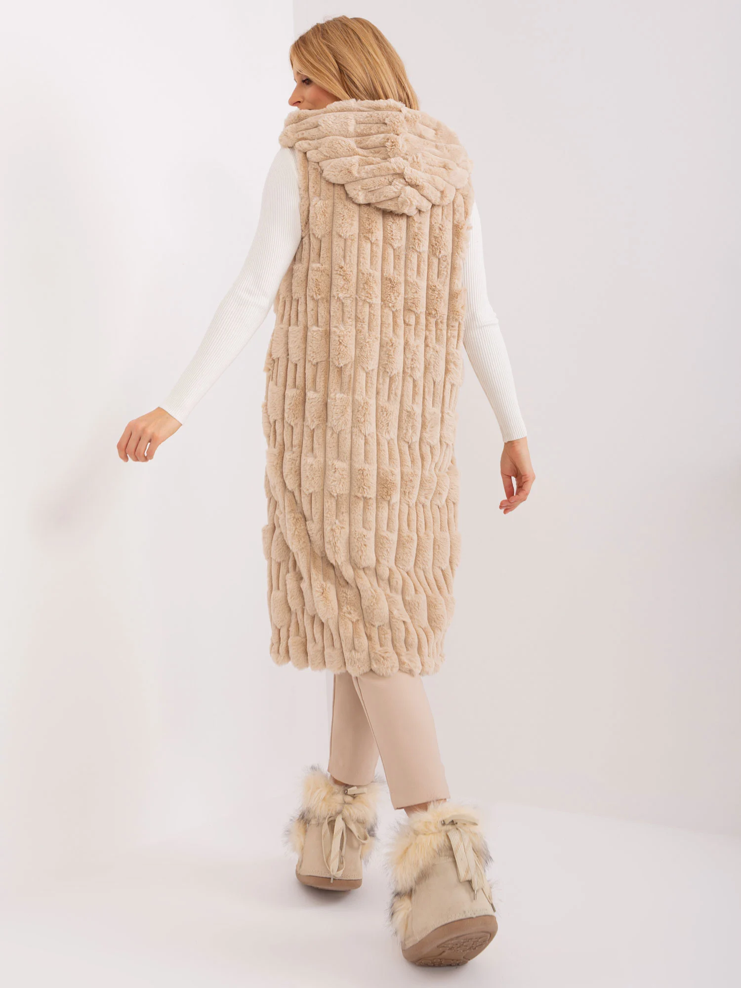 Vesta Dama Fara maneci, Elegant, Wool Fashion Italia, Bej Eleganta Office - imagine 3