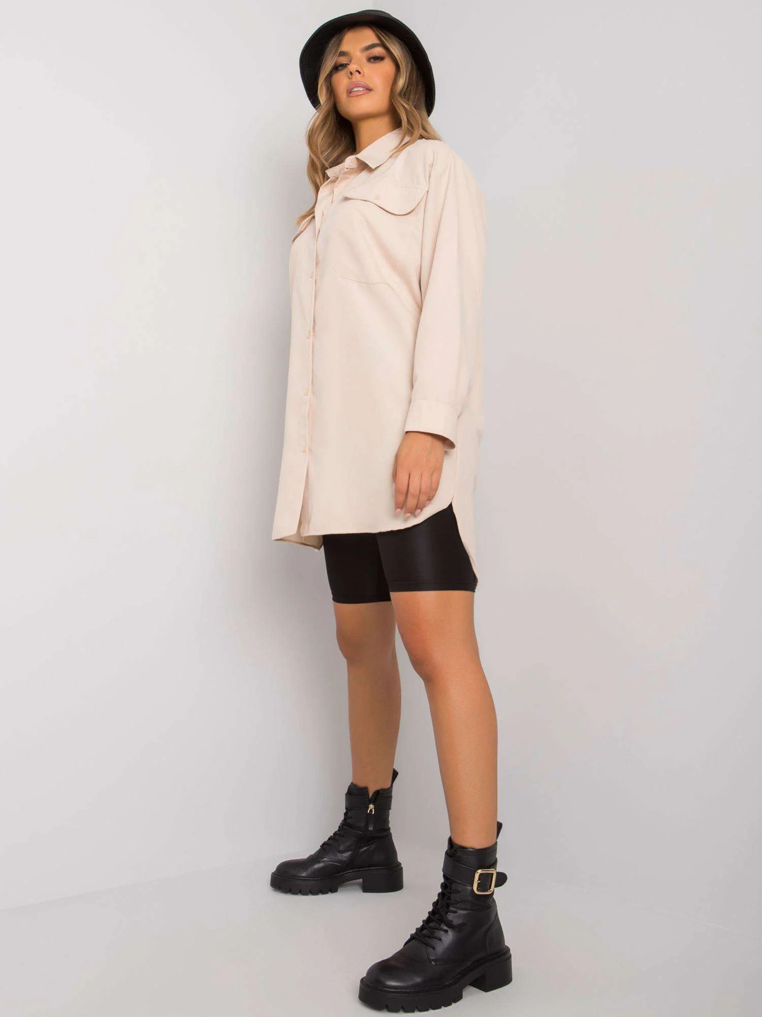 Camasa Dama Maneca lunga, Decolteu cu guler, ex moda, Bej Eleganta Office - imagine 4