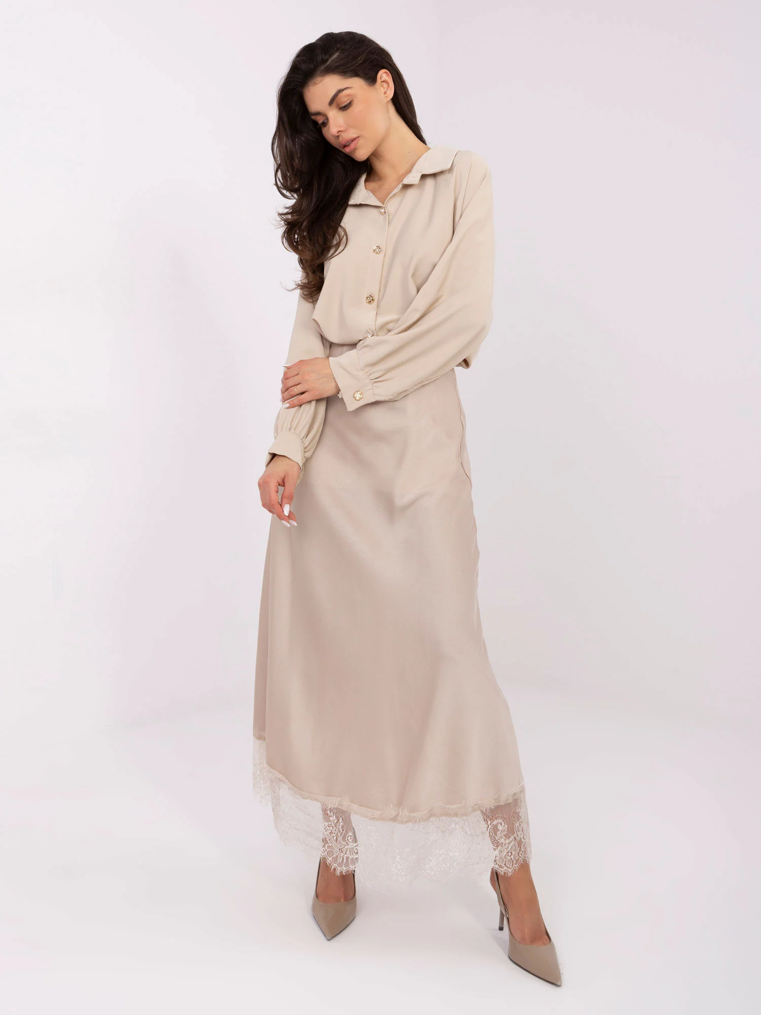 Camasa Dama Maneca lunga, Elegant, RED LINE, Bej Eleganta Office - imagine 5