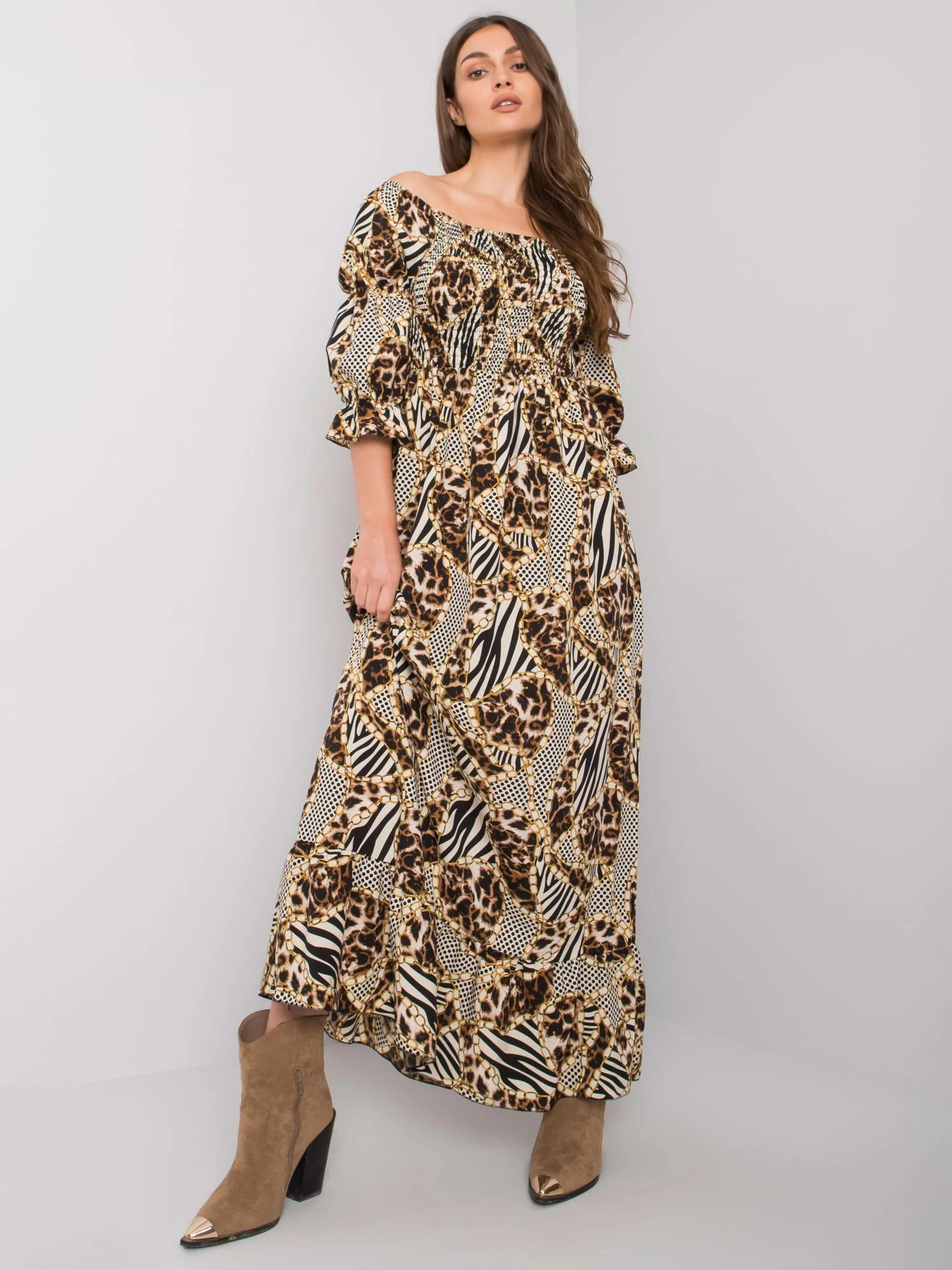 Rochie Dama Maxi, Animal print, ITALY MODA, Bej Casual - Image 4