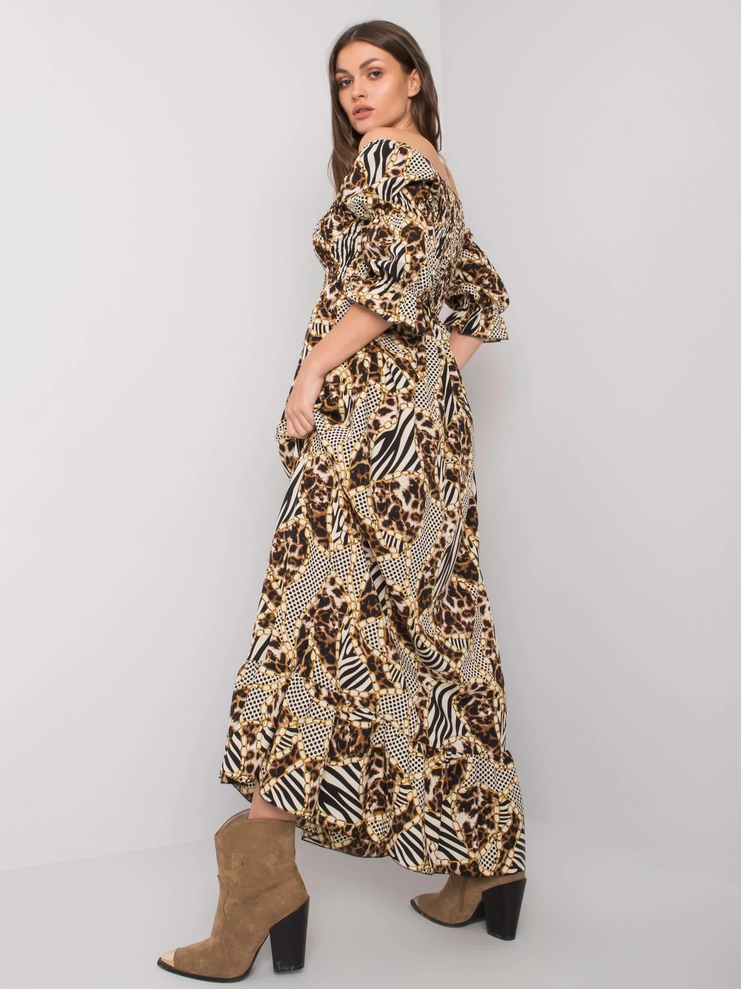 Rochie Dama Maxi, Animal print, ITALY MODA, Bej Casual - Image 5
