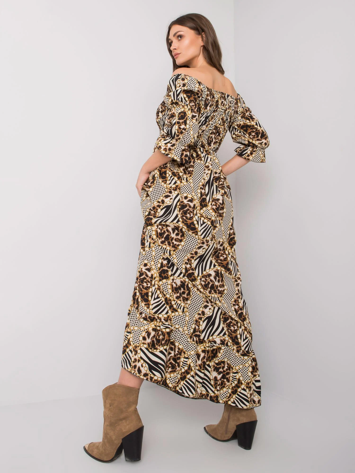 Rochie Dama Maxi, Animal print, ITALY MODA, Bej Casual - Image 3
