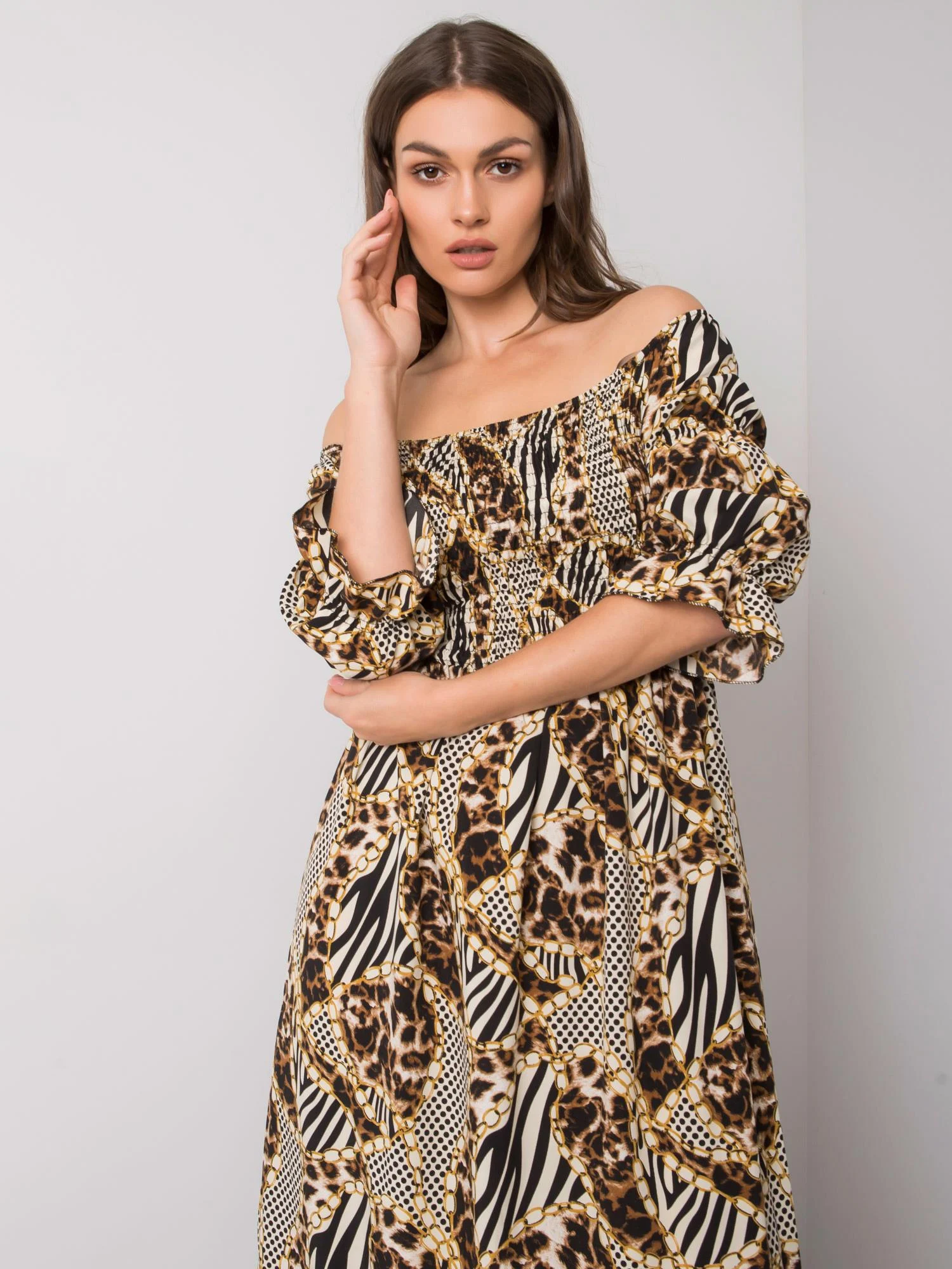 Rochie Dama Maxi, Animal print, ITALY MODA, Bej Casual - Image 2