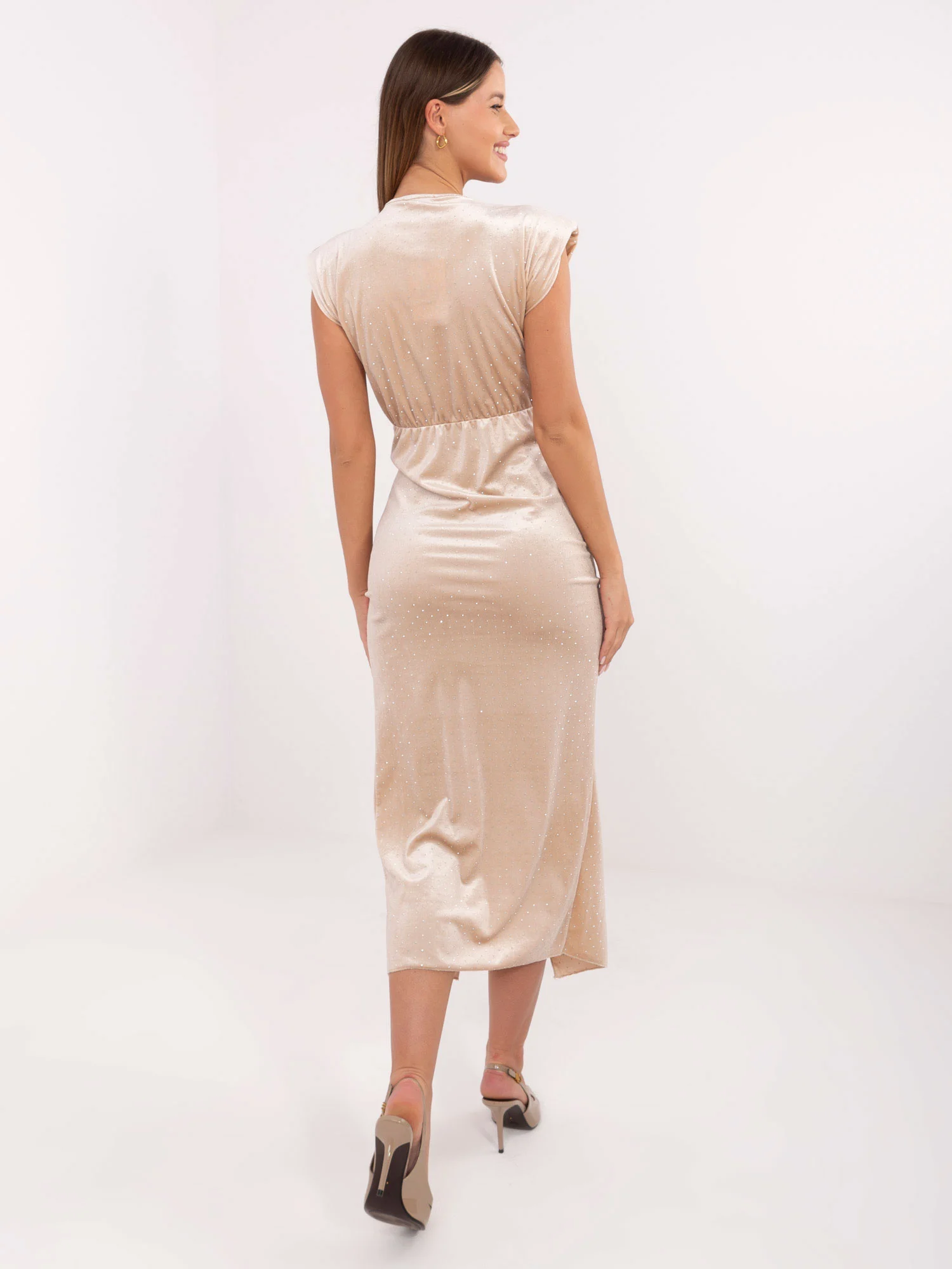 Rochie Dama Midi, Petrecuta, ITALY MODA, Bej de Petrecere - Image 3