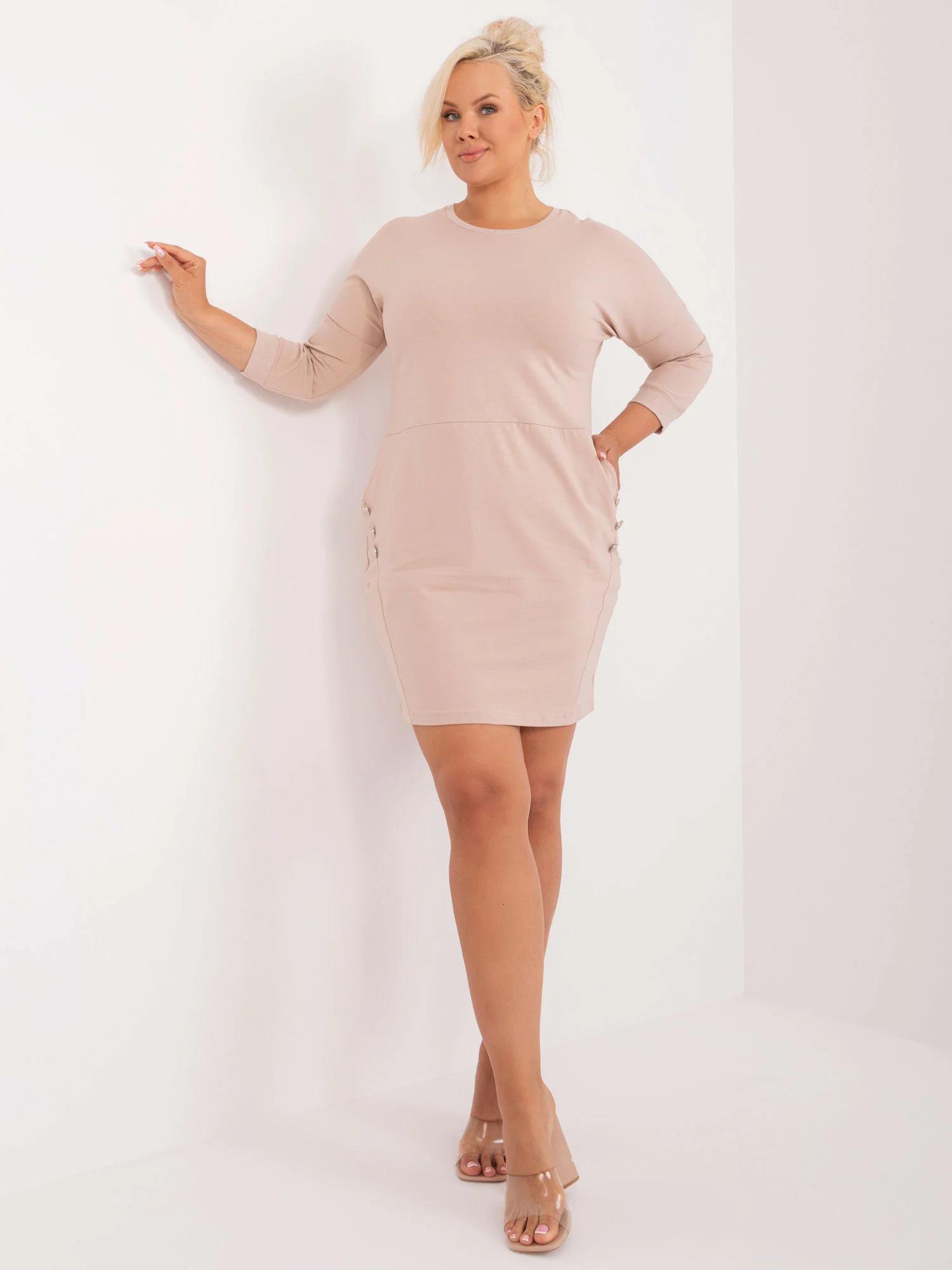 Rochie Dama Maneca 3/4, Rochie creion, RELEVANCE, Bej Eleganta Office - Image 4